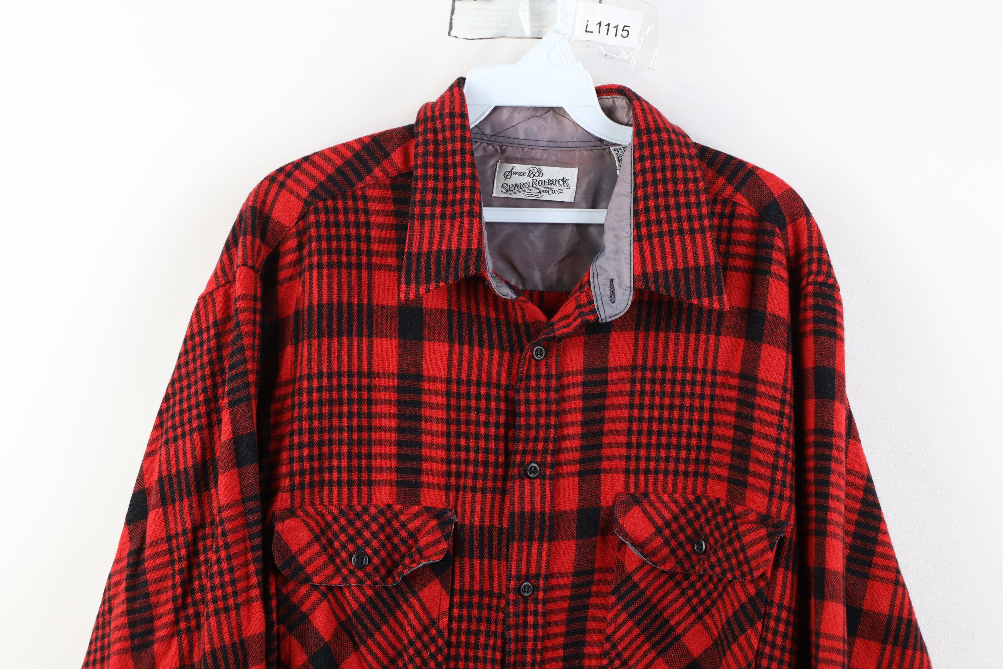 Vintage Vintage 70s Streetwear Knit Collared Button Shirt Red Plaid Size US XL / EU 56 / 4 - 2 Thumbnail