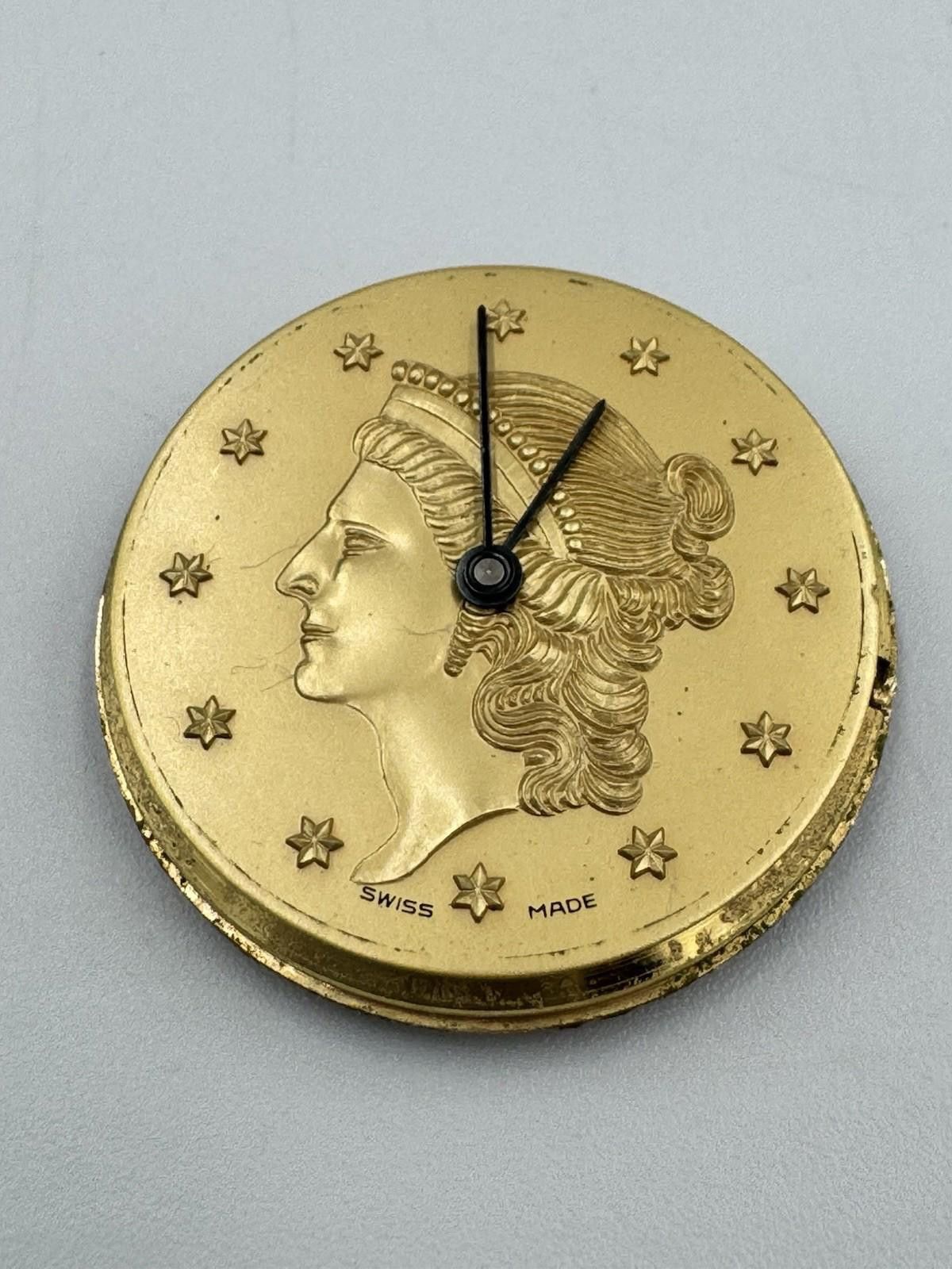 Bluer Denim Buler Swiss Coin-Style Dial Watch Liberty Motif Rare 60s Size ONE SIZE - 7 Thumbnail