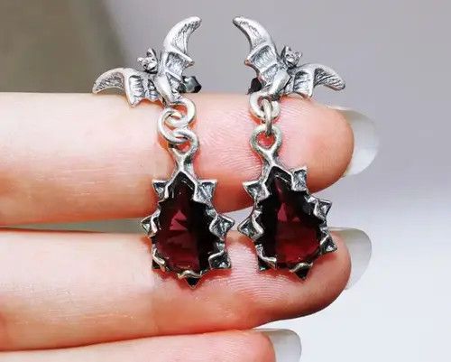 Jewelry × Sterling Silver Bat With Stone earrings （1pairs） Size ONE SIZE - 3 Thumbnail
