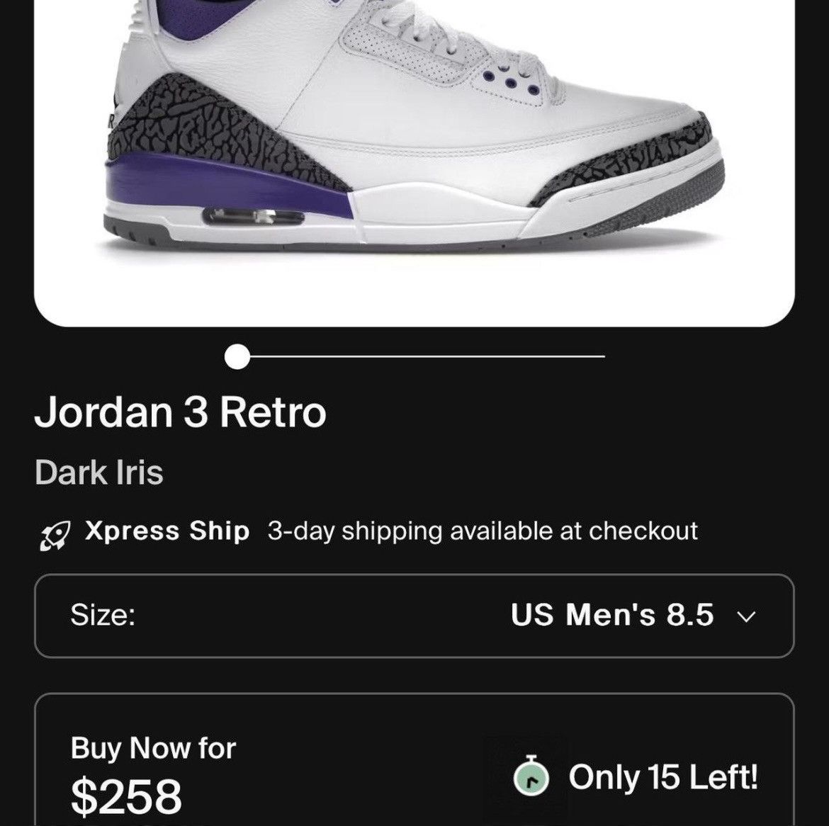 Jordan Brand × Nike Dark Iris Air Jordan 3 Men’s Size US 8.5 / EU 41-42 - 3 Thumbnail