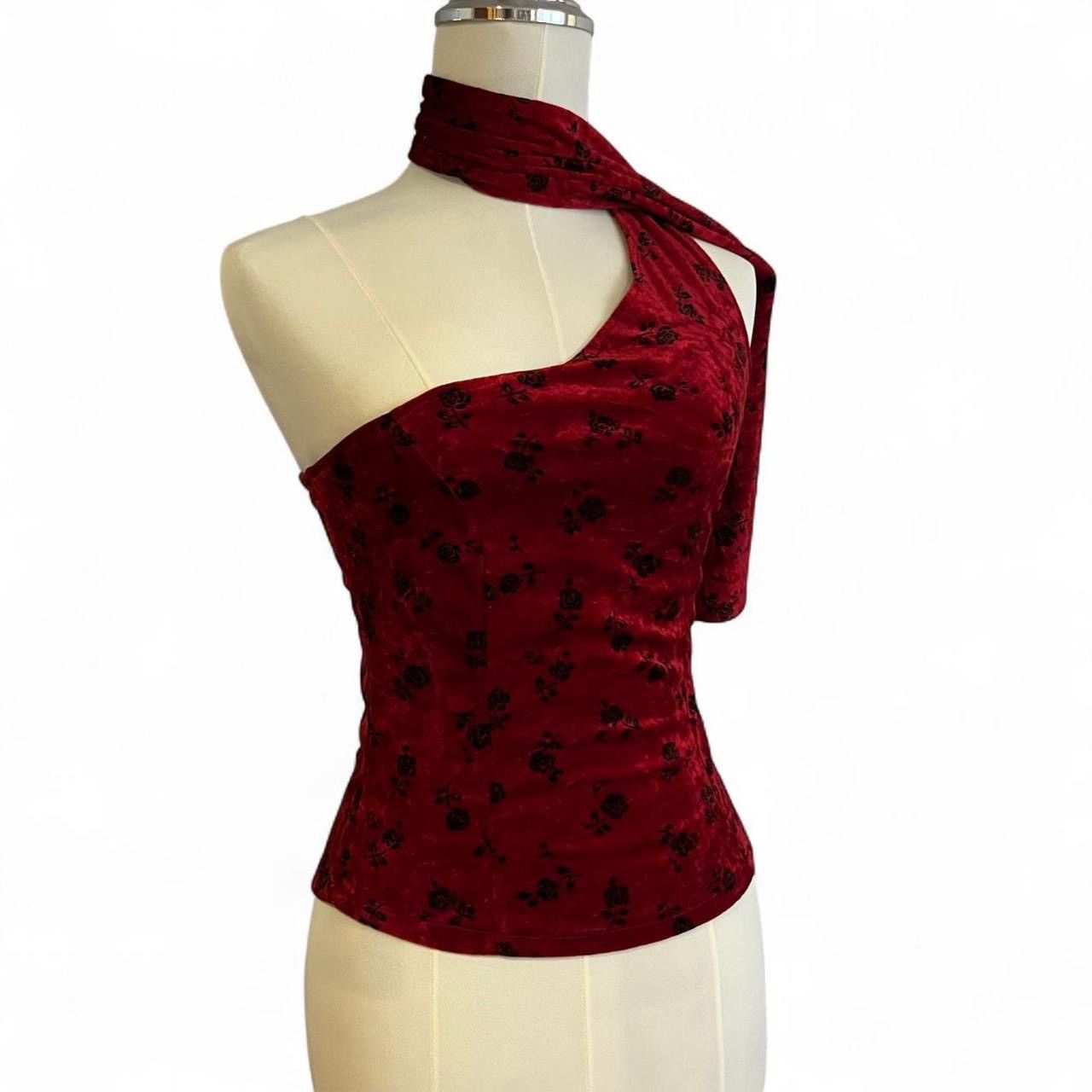 Other Vintage Y2K romantic red burgundy velvet rose scarf top Size XS / US 0-2 / IT 36-38 - 4 Thumbnail