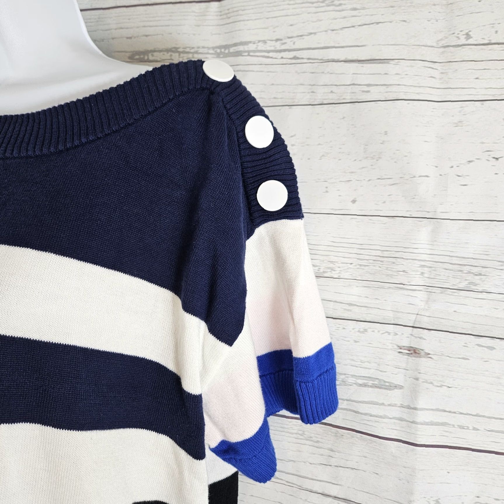 Vintage Cabi 5448 Womens Pullover Sweater Shirt Knit Cotton Blue Pink Striped M Adult Womens) Size M / US 6-8 / IT 42-44 - 3 Thumbnail