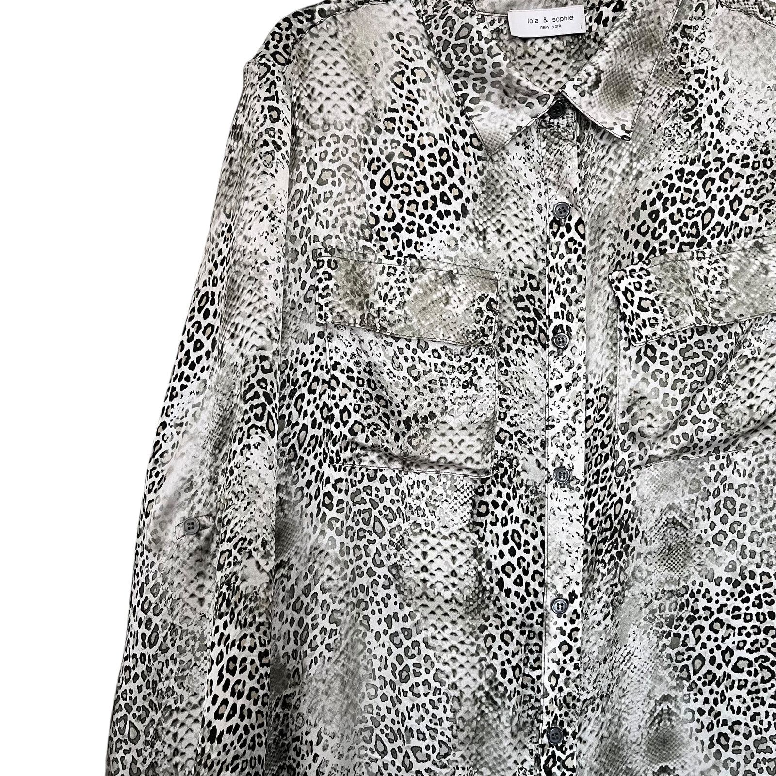 LOLA + SOPHIE Lola & Sophie Gray Silk Leopard Animal Button Maxi Dress Size L / US 10 / IT 46 - 4 Thumbnail