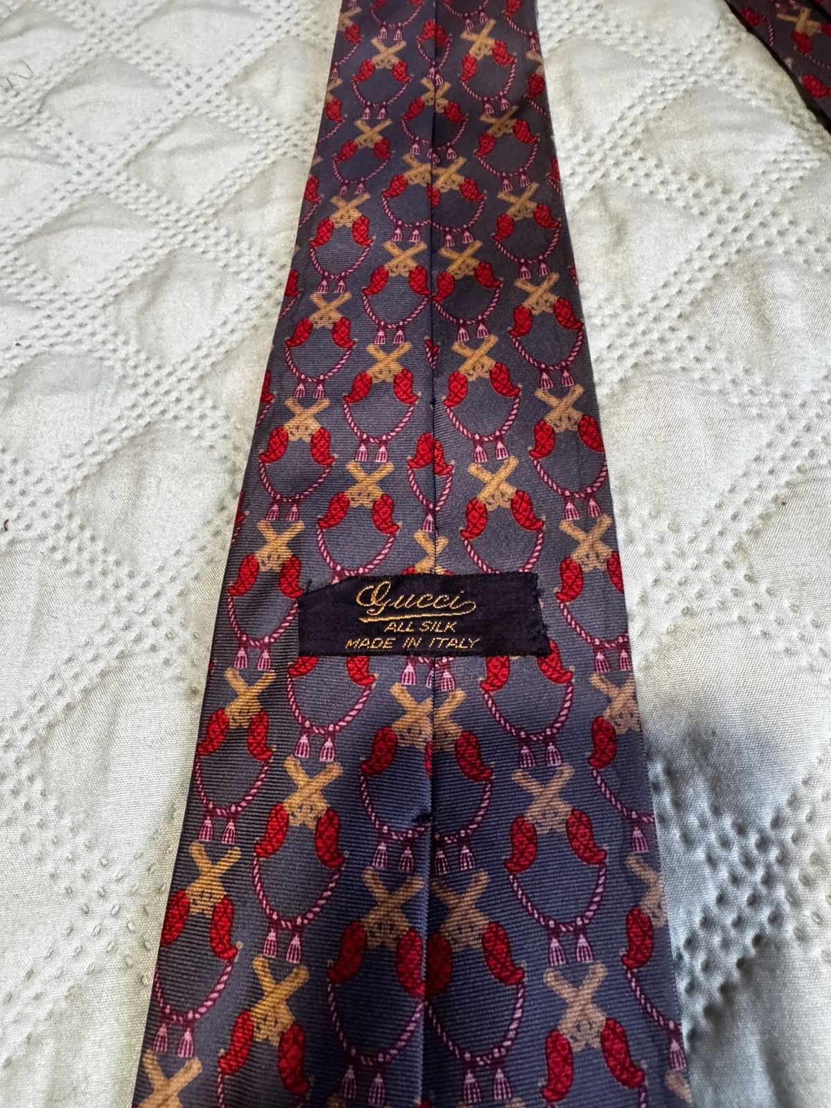 Gucci Vintage 80s Gucci Silk Tie - Heraldic / Crest Pattern Size 40 - 3 Thumbnail