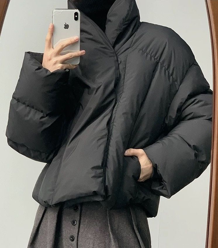 Avant garde wrap shawl collar quilted puffer jacket coat