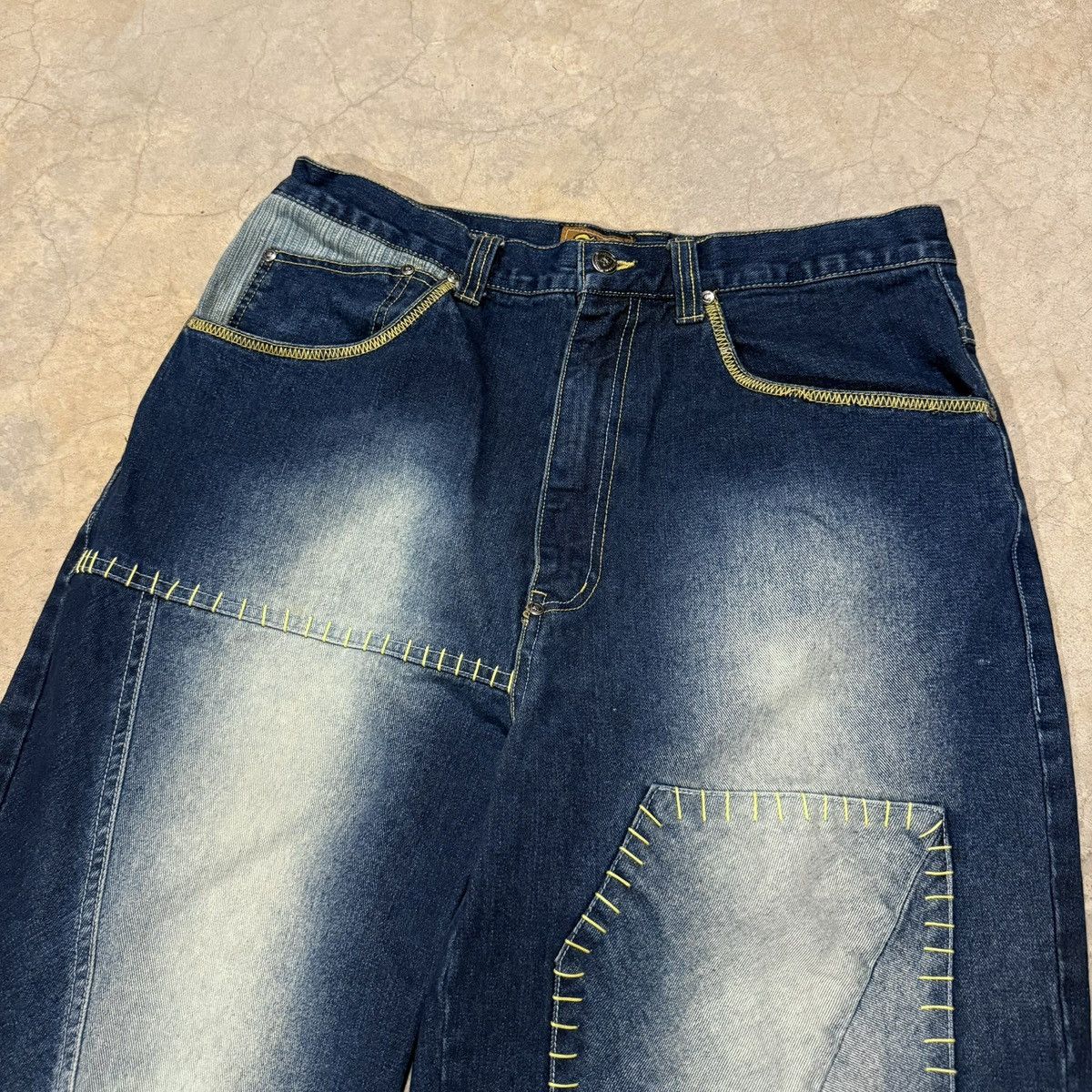 Vintage Vtg 2000s Raw Blue Faded Patchwork Baggy Jeans Y2K JNCO Size US 34 / EU 50 - 5 Thumbnail