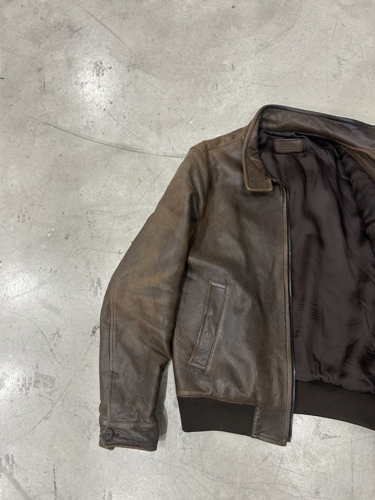 Prada Prada Brown Racer Leather Bomber / Jacket [Used - Size 46] Size US L / EU 52-54 / 3 - 10 Thumbnail