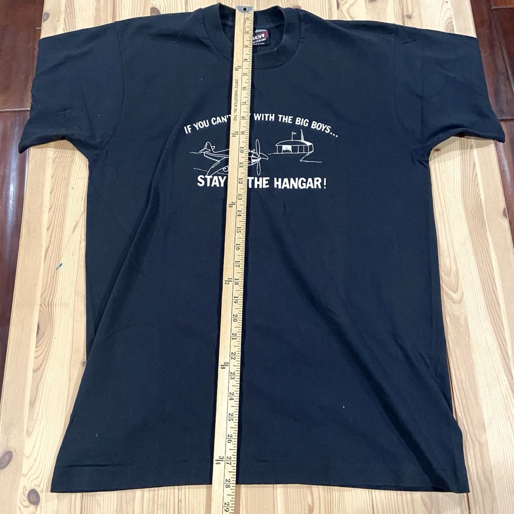 Vintage VINTAGE If you Cant Fly with the Big Boys Stay in the Hangar! Pilot Planes T-Shirt Men's 90s Black Cotton Short Sleeve Crew Neck L Adjustable Size US L / EU 52-54 / 3 - 8 Thumbnail