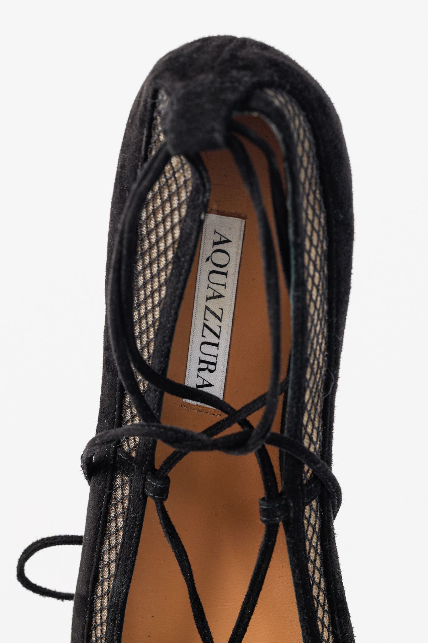 Aquazzura Aquazzura Dalia Black Suede & Mesh Ankle-Tie Ballet Flats Size US 9 / IT 39 - 9 Thumbnail