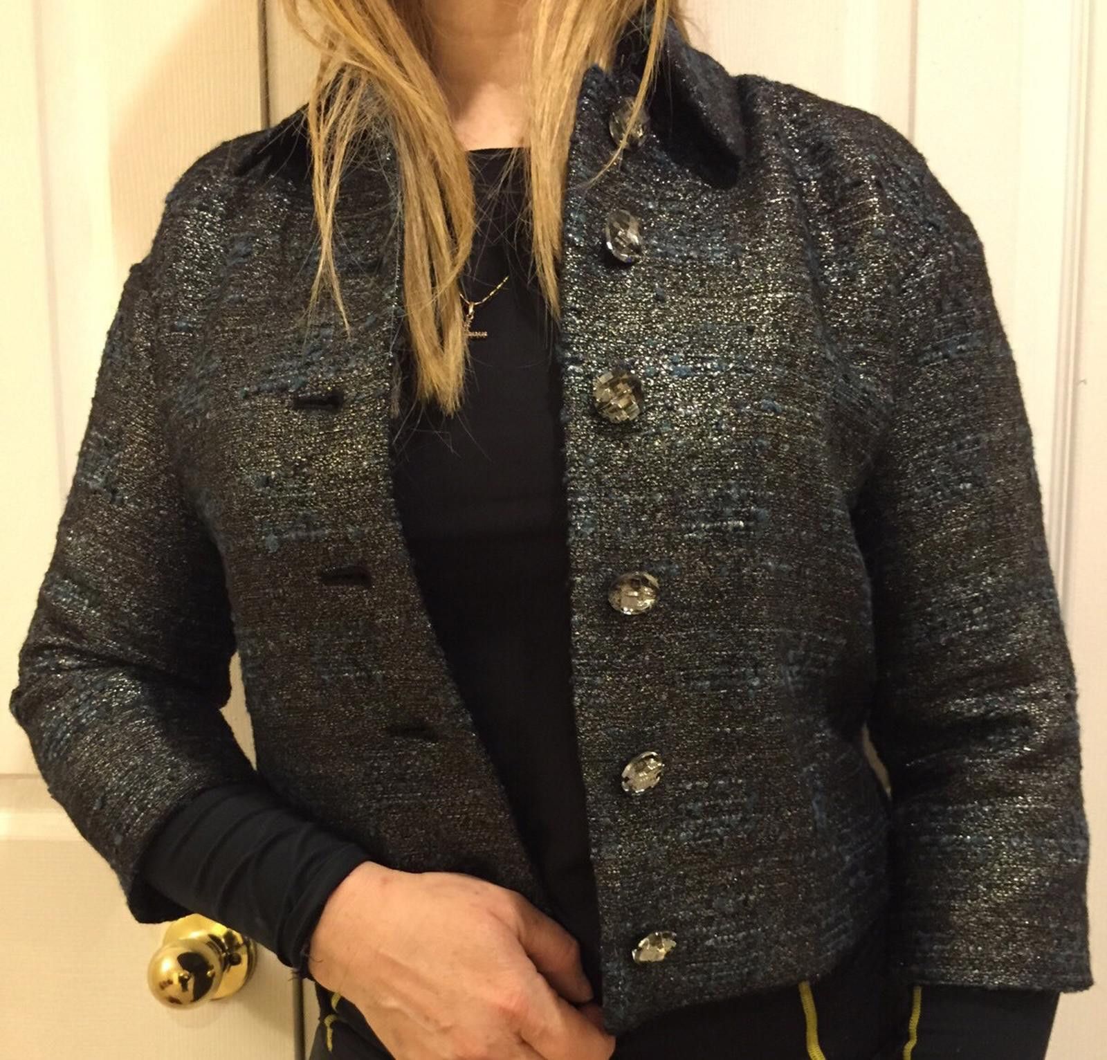 Worthington Worth New York Peacock Lurex Boucle Chic Jacket Ret$698 Sz 0 Size XS / US 0-2 / IT 36-38 - 3 Thumbnail