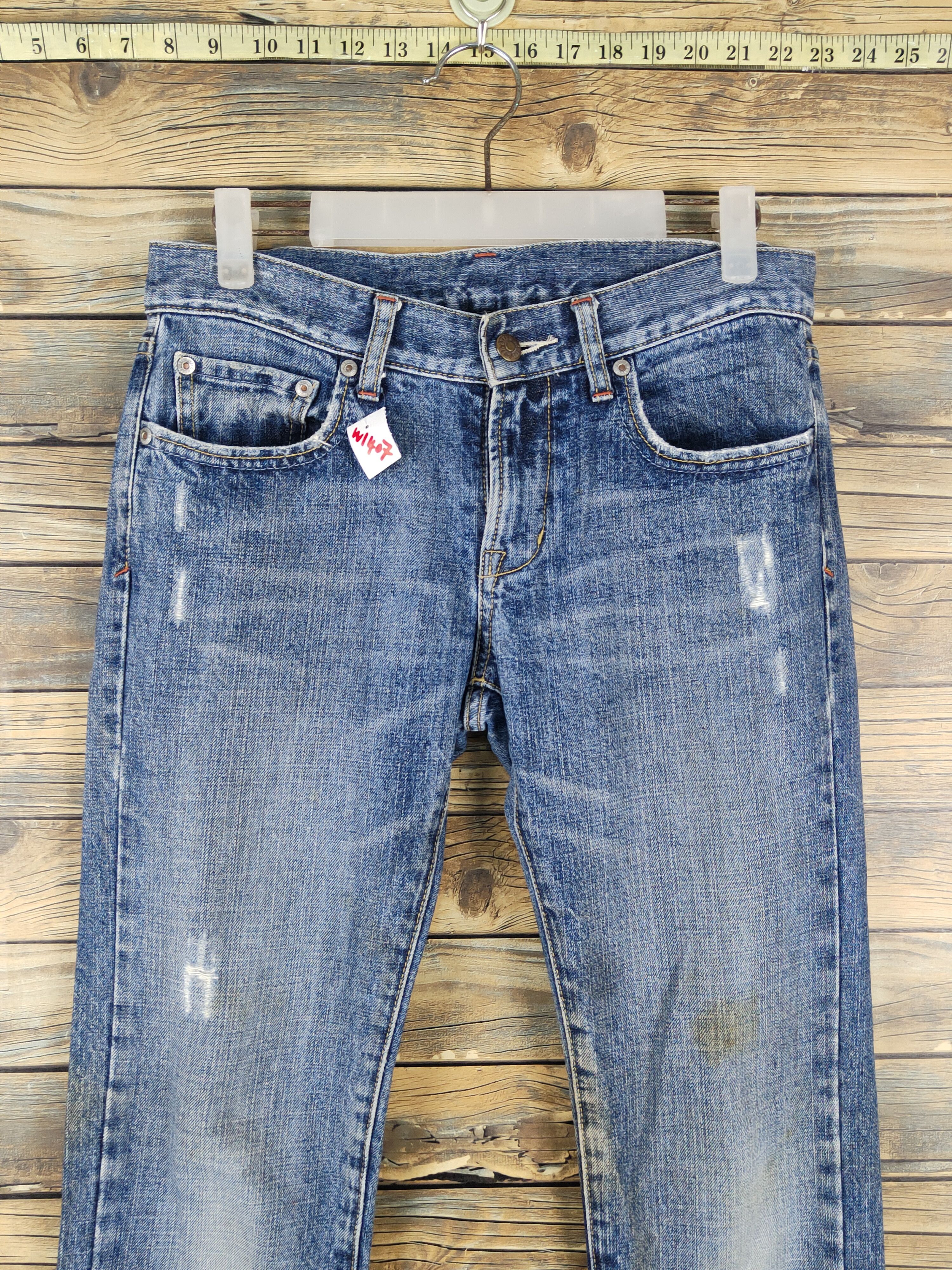 Japanese Brand Uniqlo Blue Distressed Ripped denim Jeans #W1407 Size 30" / US 8 / IT 44 - 2 Thumbnail