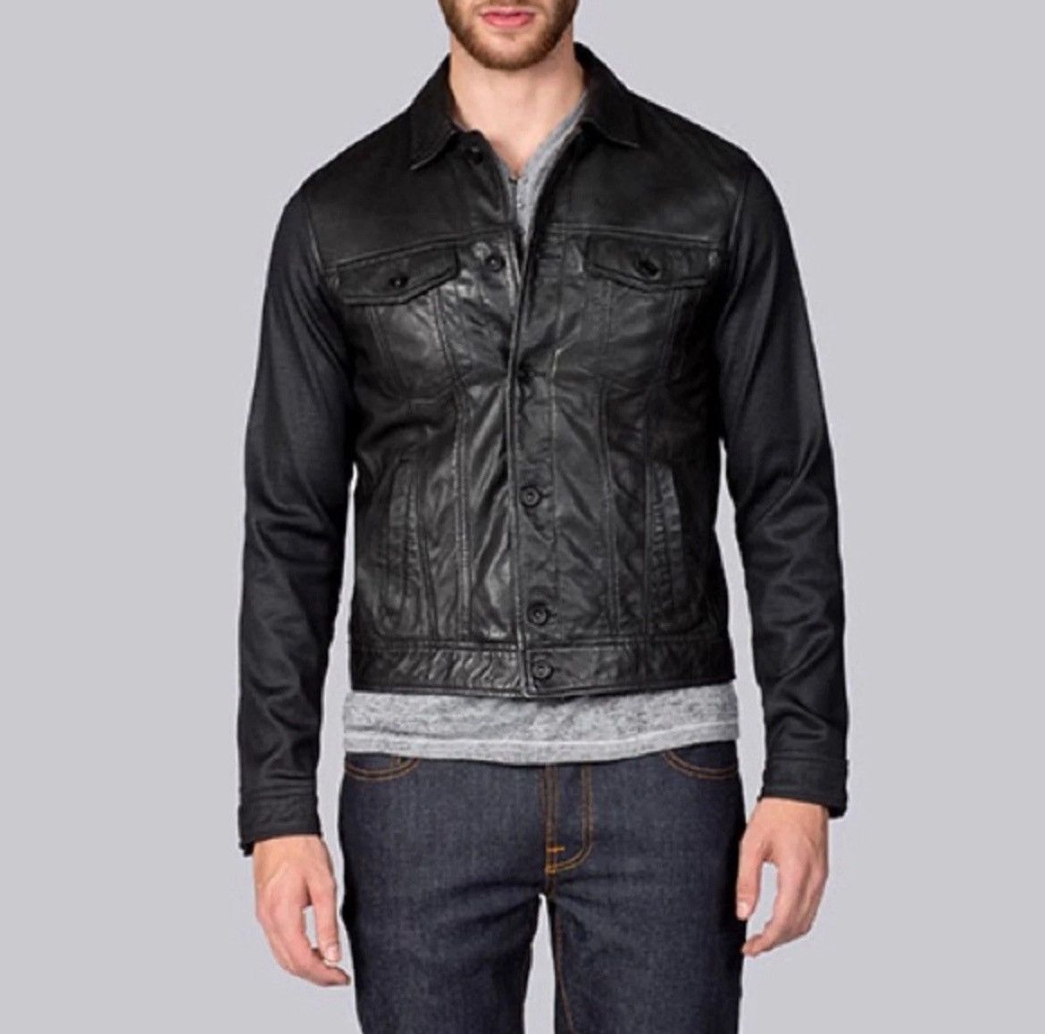 John Varvatos Mixed media leather trucker jacker large Size US L / EU 52-54 / 3 - 5 Thumbnail