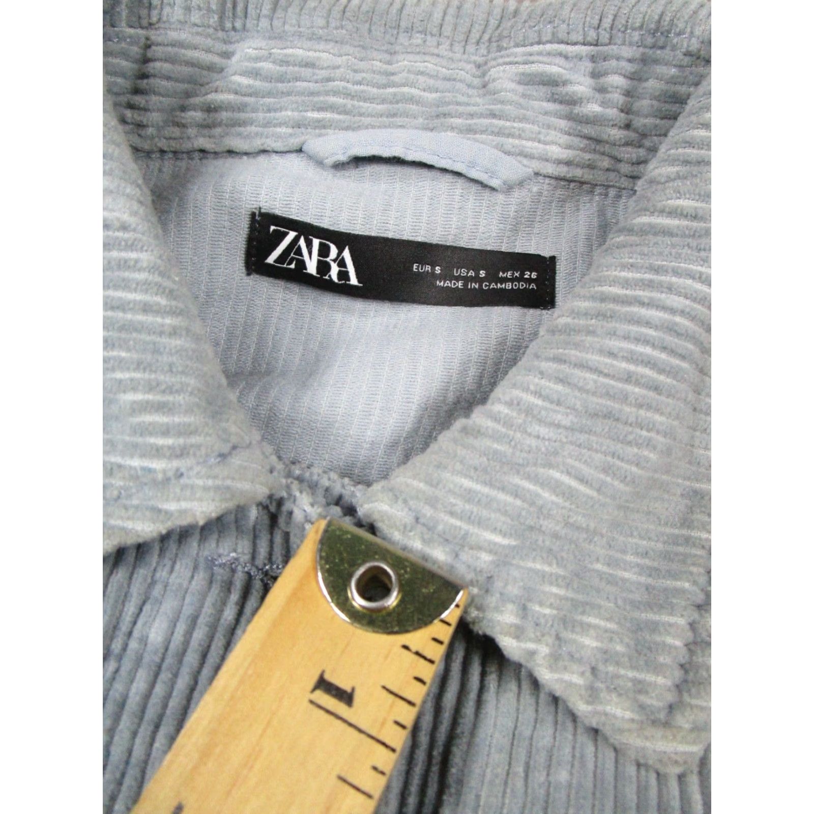 Zara Zara Shirt Womens Small Blue Cotton Corduroy Pleated Button Up Size S / US 4 / IT 40 - 5 Thumbnail