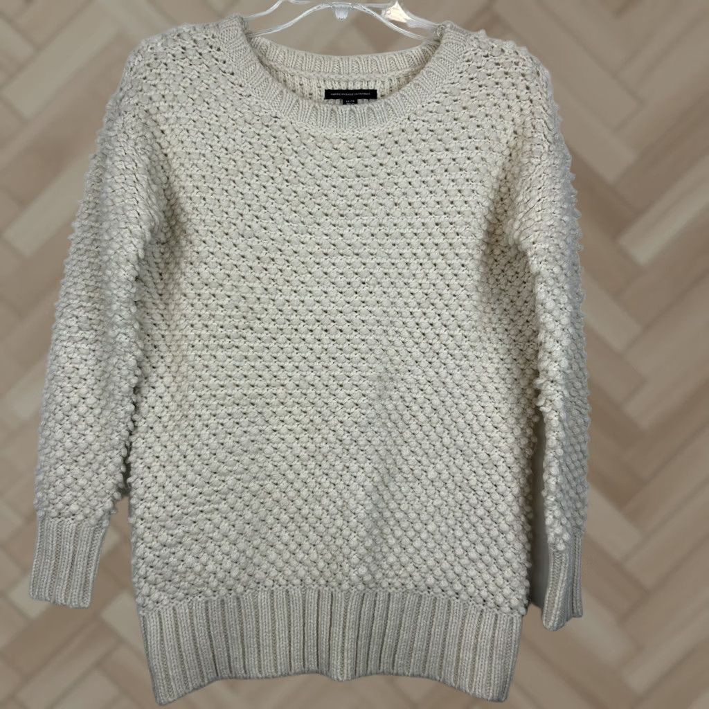 Vintage American Eagle Sweater Womens XS Oversized Knit Pullover Ivory Acrylic Wool Fisherman Casual Crew Neck Long Sleeve Solid Modern Capsule Size XS / US 0-2 / IT 36-38 - 1 Thumbnail