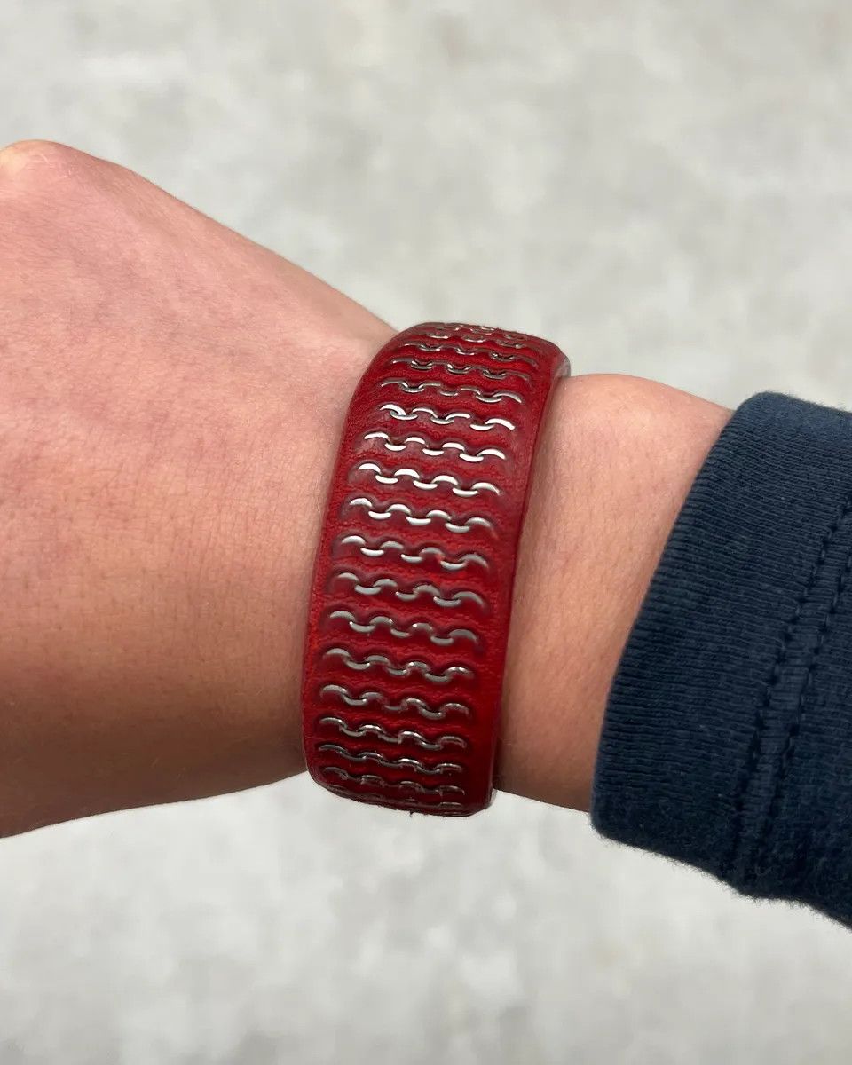 Marithe + Francois Girbaud Marithé + François Girbaud Red Studded Leather Bracelet Size ONE SIZE - 2 Thumbnail