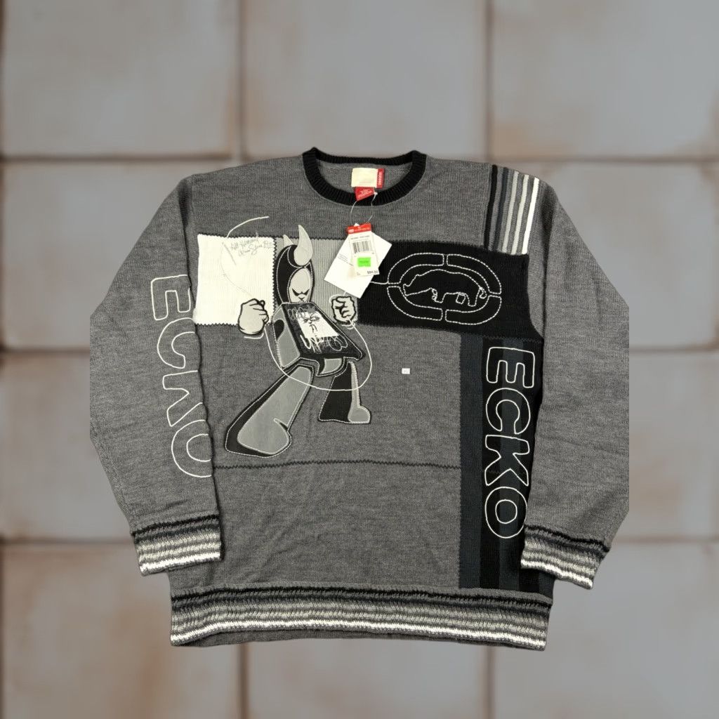Ecko Unltd. VINTAGE Ecko Unltd Sweater Mens XL Gray Rhino Embroidered Knit Crew Neck Pullover Hip Hop Y2k Size US XL / EU 56 / 4 - 1 Thumbnail