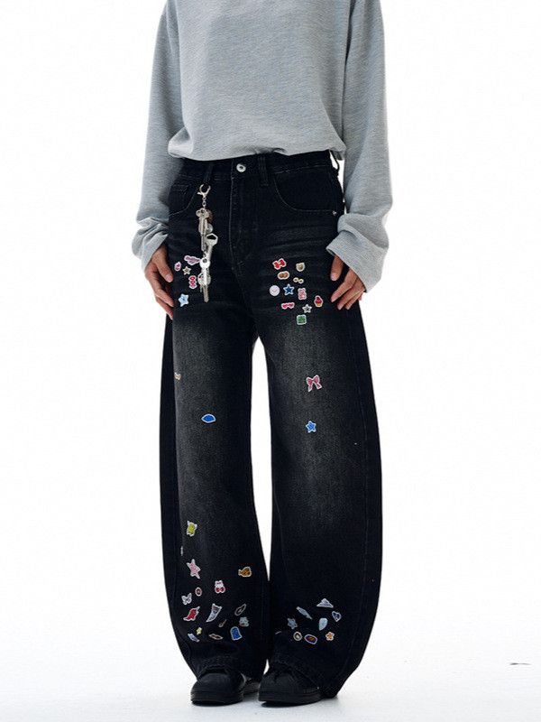 Japanese Brand American Men's Cleanfit Loose-fitting Curved Print Jeans Size US 32 / EU 48 - 2 Thumbnail