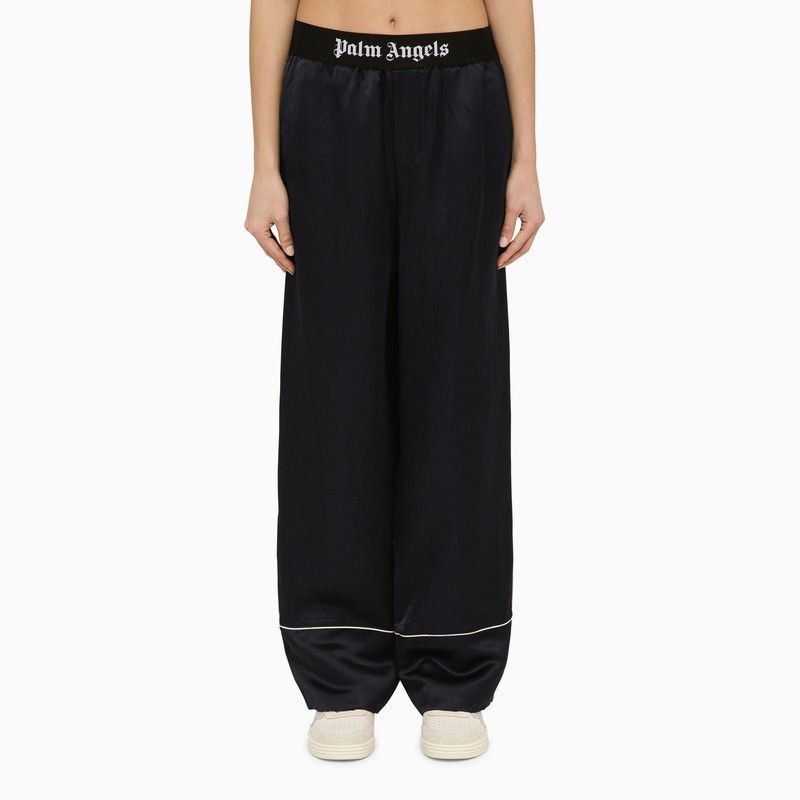 image of Palm Angels Navy Blue Linen Blend Trousers, Women's (Size 27)