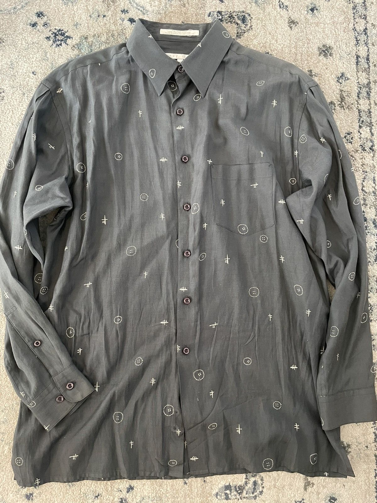 Perry Ellis × Vintage Symbols Print Silk Blend Sport Shirt Size US M / EU 48-50 / 2 - 2 Thumbnail