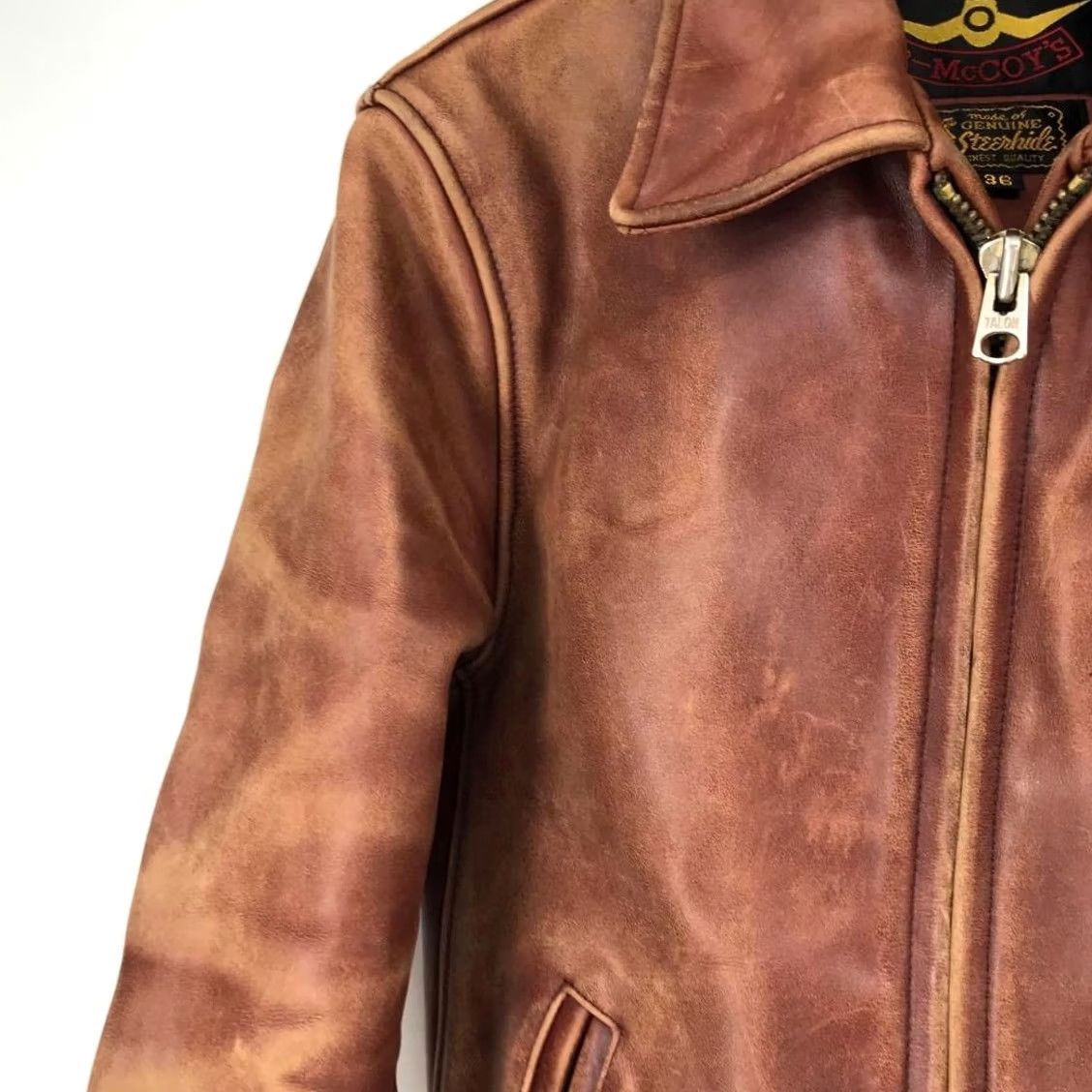 Vintage VINTAGE REAL McCOY’S B McCOY’S Steerhide Leather Jacket Shirt 36 Mens Brown 90s Size US XXS / EU 40 - 3 Thumbnail