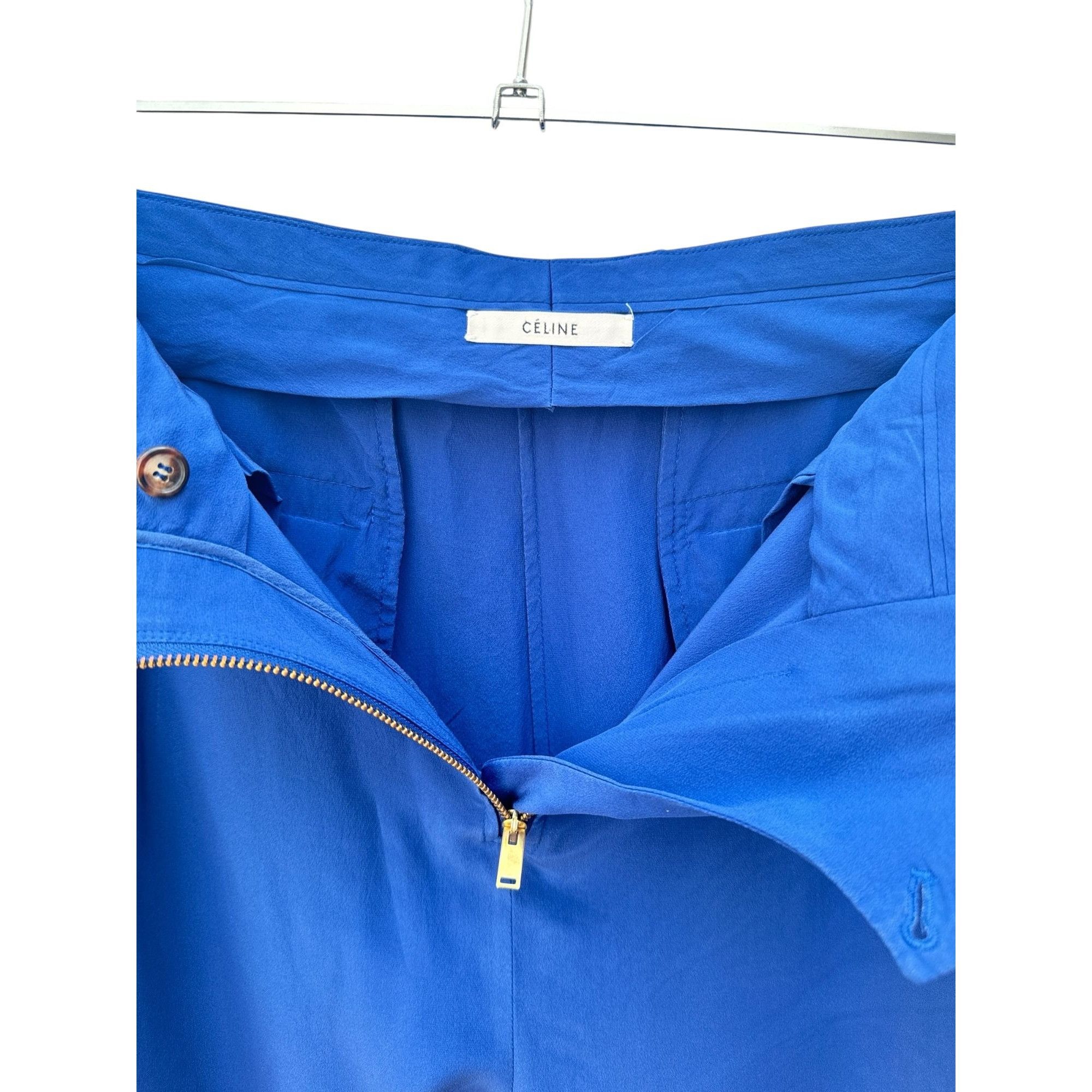 Celine Electric Blue Pure Silk Trousers Size 28" / US 6 / IT 42 - 3 Thumbnail