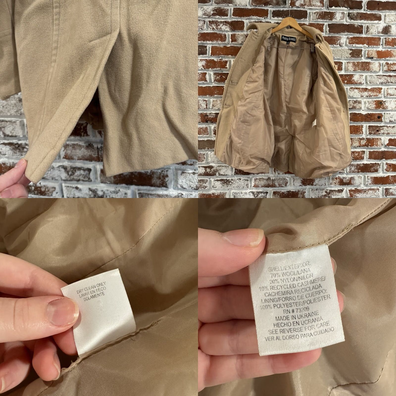 Vintage VINTAGE Marvin Richards Coat Womens Long Beige Wool Blend Collared Button Front Pea Coat L Size L / US 10 / IT 46 - 9 Thumbnail