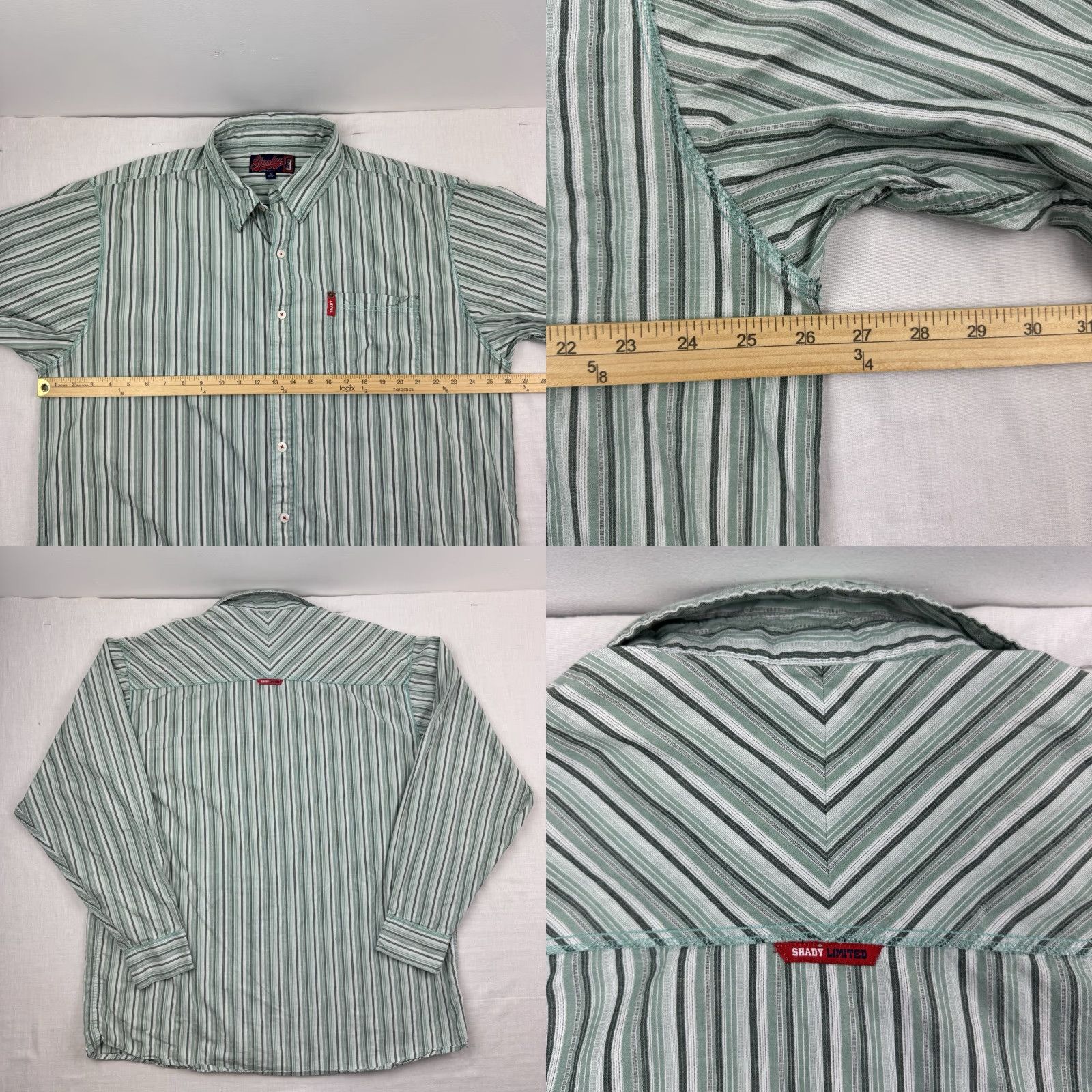 Vintage VINTAGE Shady Ltd Button-Up Shirt Mens 2XL Green Striped Punk Hip Hop 90s Y2K Shady Ltd Button-Up Shirt 2XL Mens Green Shady Ltd Vintage Sweatshirt? Size US XXL / EU 58 / 5 - 9 Thumbnail