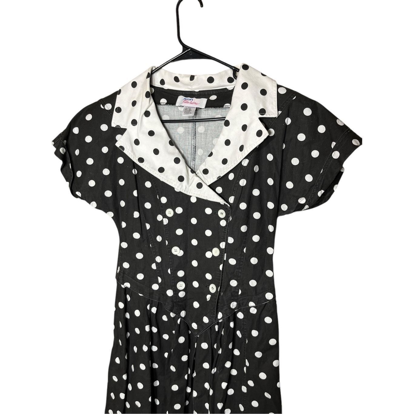 Other Avon Fashions black white polka dot midi dress 1980s Size 7/ Size M / US 6-8 / IT 42-44 - 2 Thumbnail