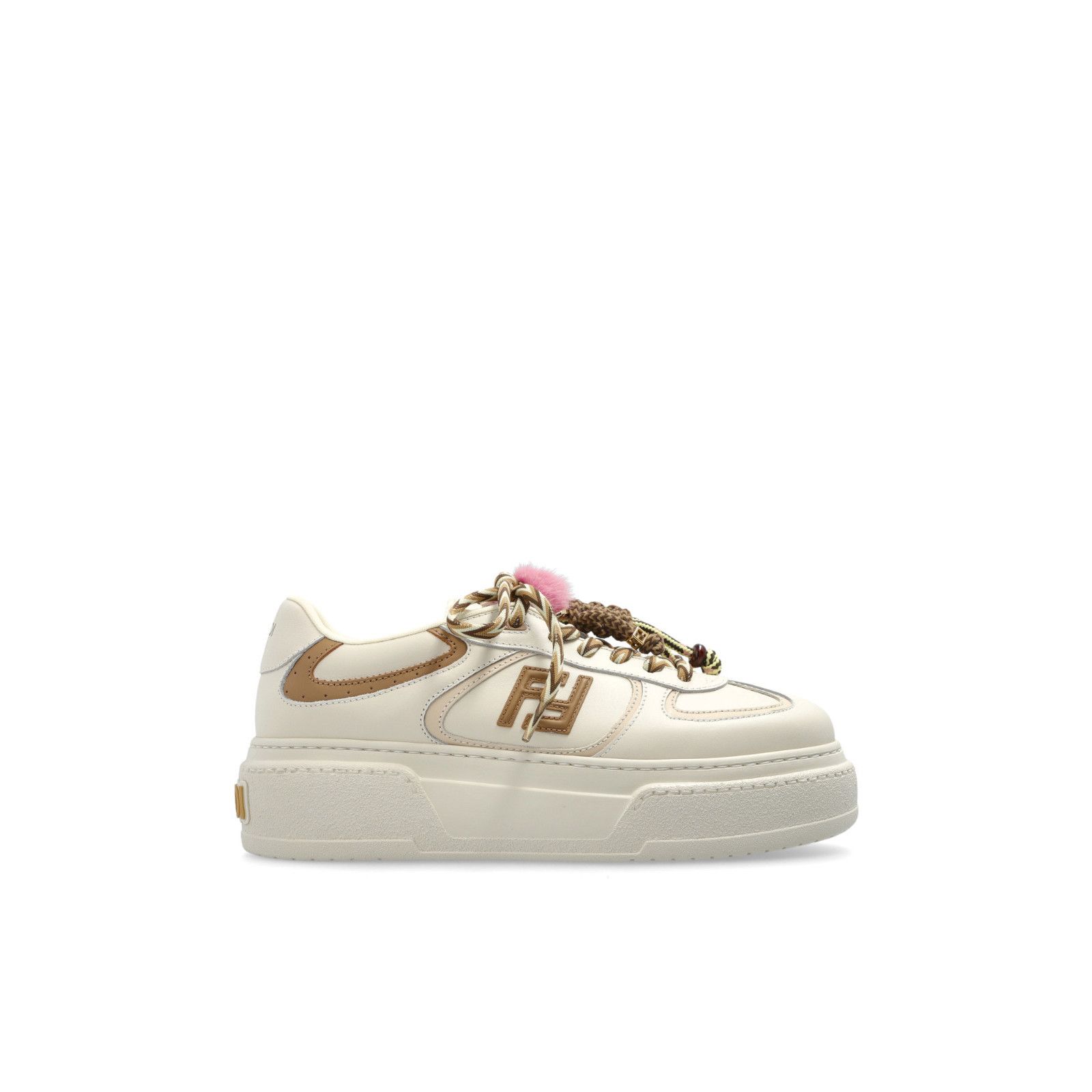 FENDI Match Cream Beige Platform Leather Sneakers New & Auth