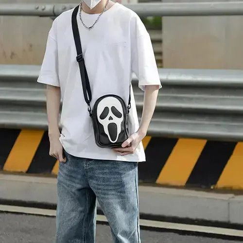 Funny Ghost Skull Crossbody Shoulder Bag in Grey, Men's
