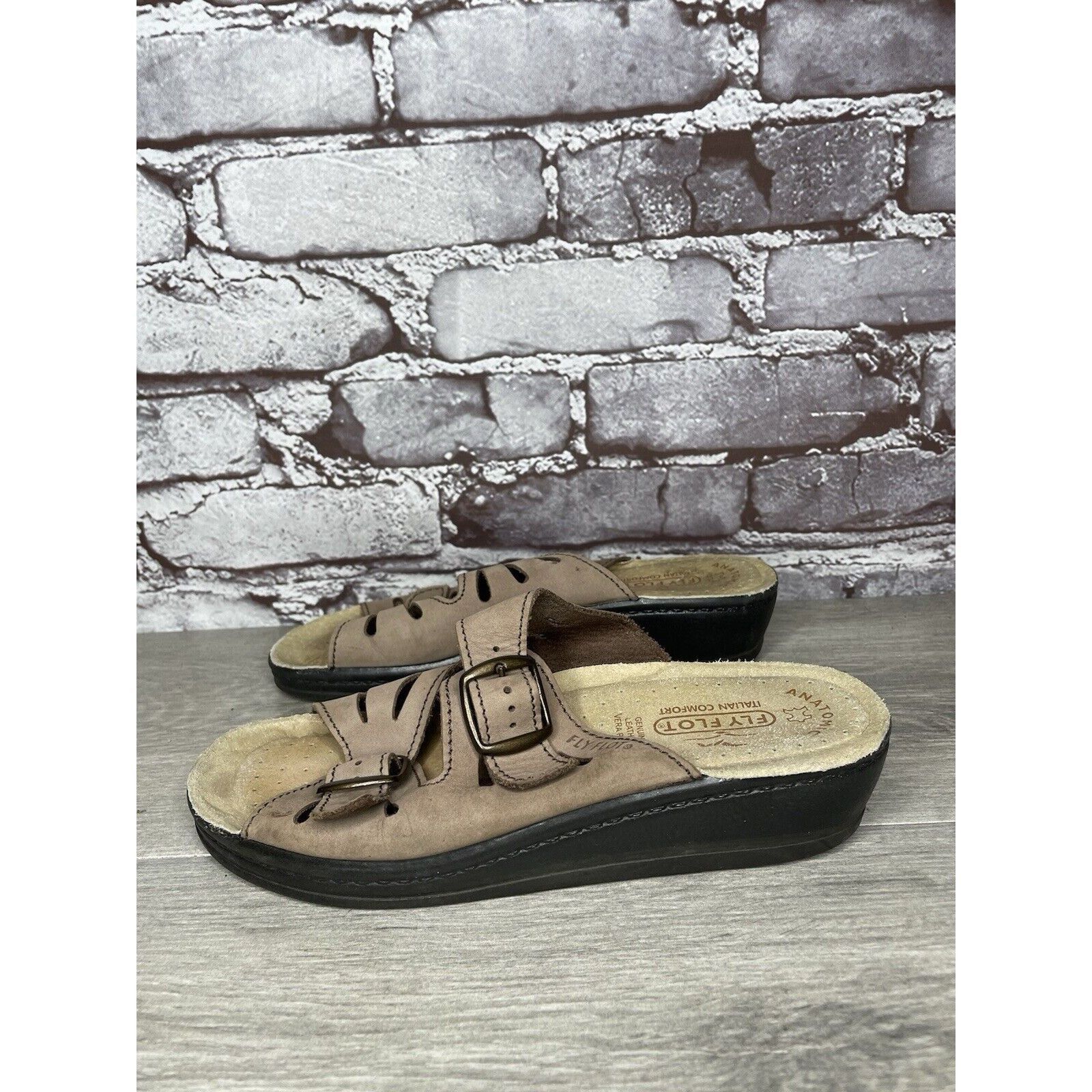 Other Fly Flot Taupe Nubuck Leather Strap Slides Wedge Sandals Wom Size US 6.5 / IT 36.5 - 18 Thumbnail