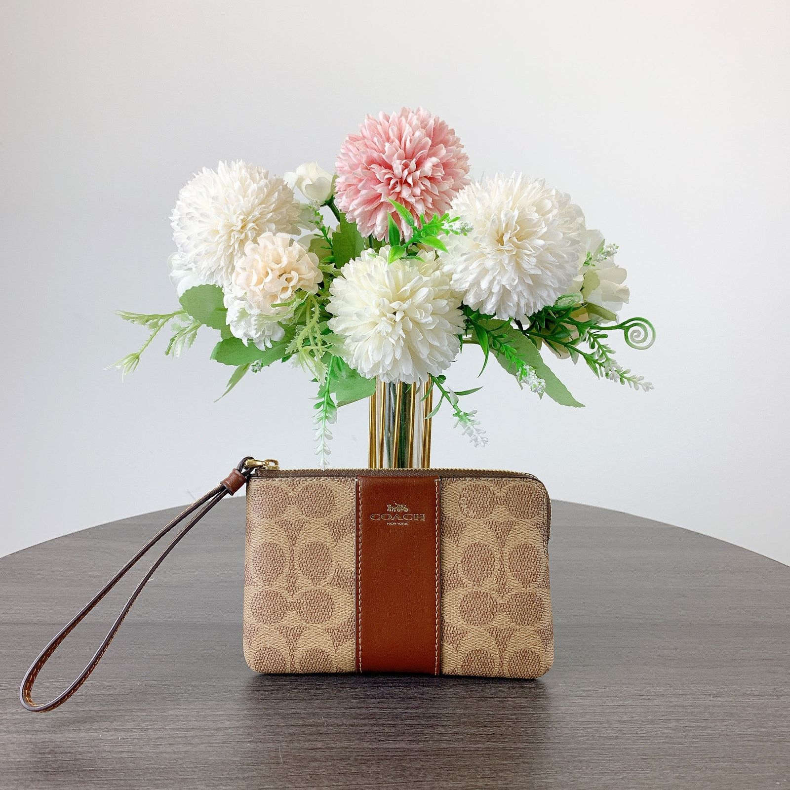 Coach Coach CW854 Corner Wristlet Signature Canvas Tan/Brown Size ONE SIZE - 1 Thumbnail