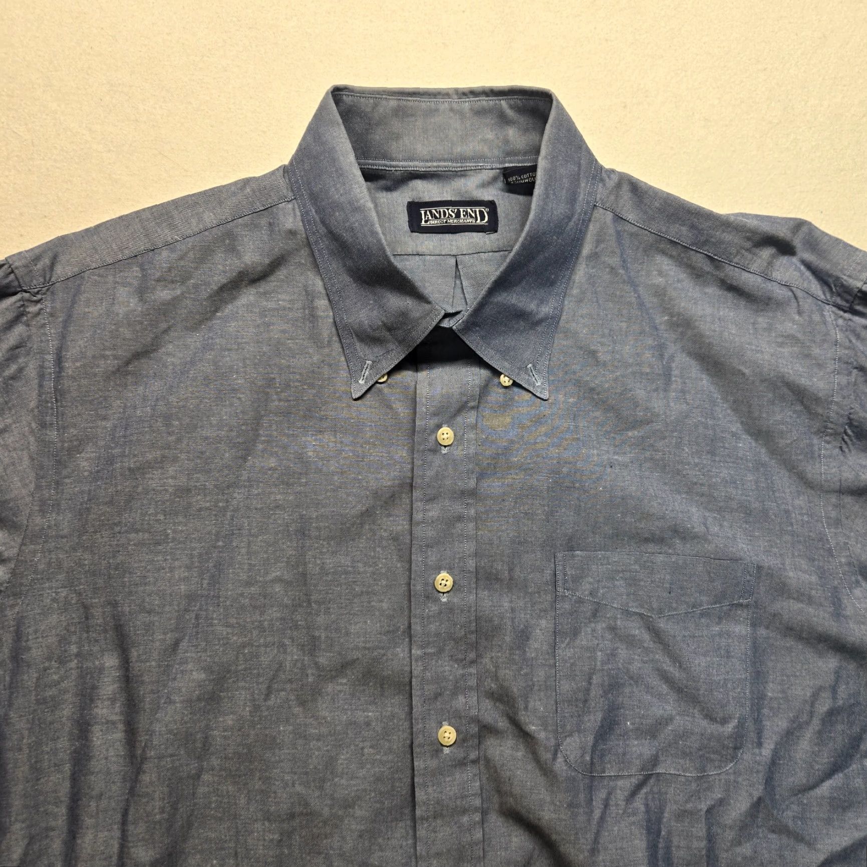 Lands' End Lands' End Shirt Men's Button-Down Solid Blue Long Sleeve 17.5 34 Size 17.5 Adult Regular Cotton Classic Fit Mens Size US XL / EU 56 / 4 - 2 Thumbnail