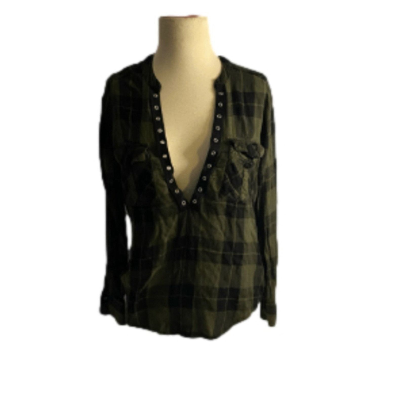 Express Grunge Deep V Plaid Long Sleeve Top Express XS Size XS / US 0-2 / IT 36-38 - 2 Thumbnail