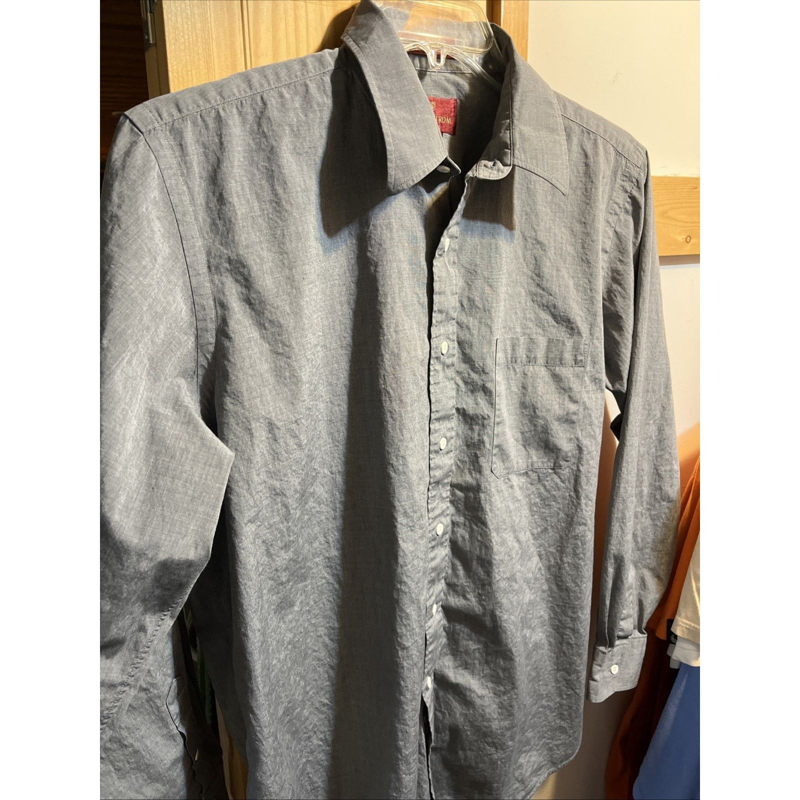 Nordstrom Nordstrom Mens 15 34 Gray LS Broadcloth Cotton Shirt Classic Size US L / EU 52-54 / 3 - 2 Thumbnail