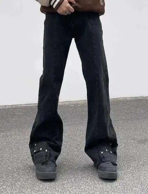 Japanese Brand Fashion Vintage Brown Baggy Men Cargo Flare Jean Size US 36 / EU 52 - 2 Thumbnail