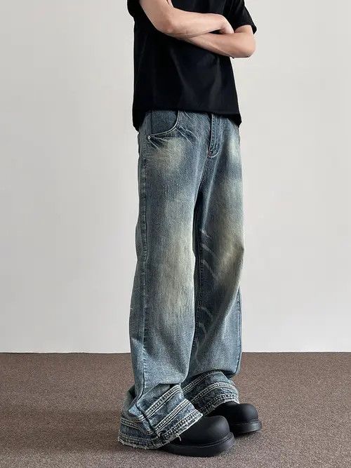 VIBE Blue Stacked Denim Jeans, Flared Baggy Jeans Size US 29 - 7 Thumbnail