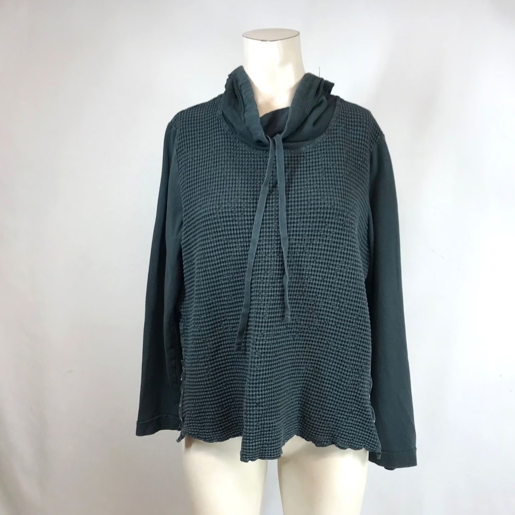 Alife Focus Casual Life Hoodie Womens Medium Dark Teal Waffle Knit Grommet Pullover Cowl Neck Mixed Media Casual Size M / US 6-8 / IT 42-44 - 2 Thumbnail