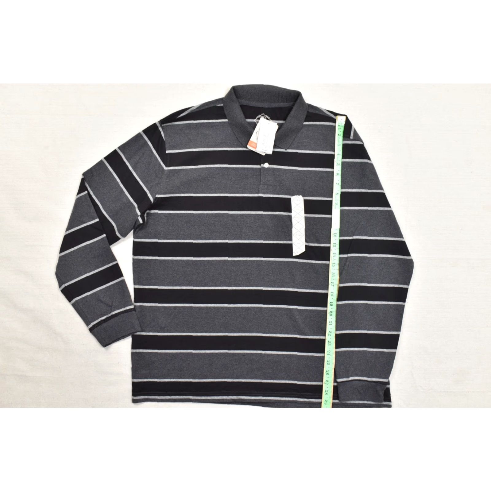 Vintage St. John's Bay Polo Shirt Men's XXL Legacy Sueded Jersey Striped Long Sleeve Gray Black Button Collared Casual Golf Super Soft Size US XXL / EU 58 / 5 - 3 Thumbnail