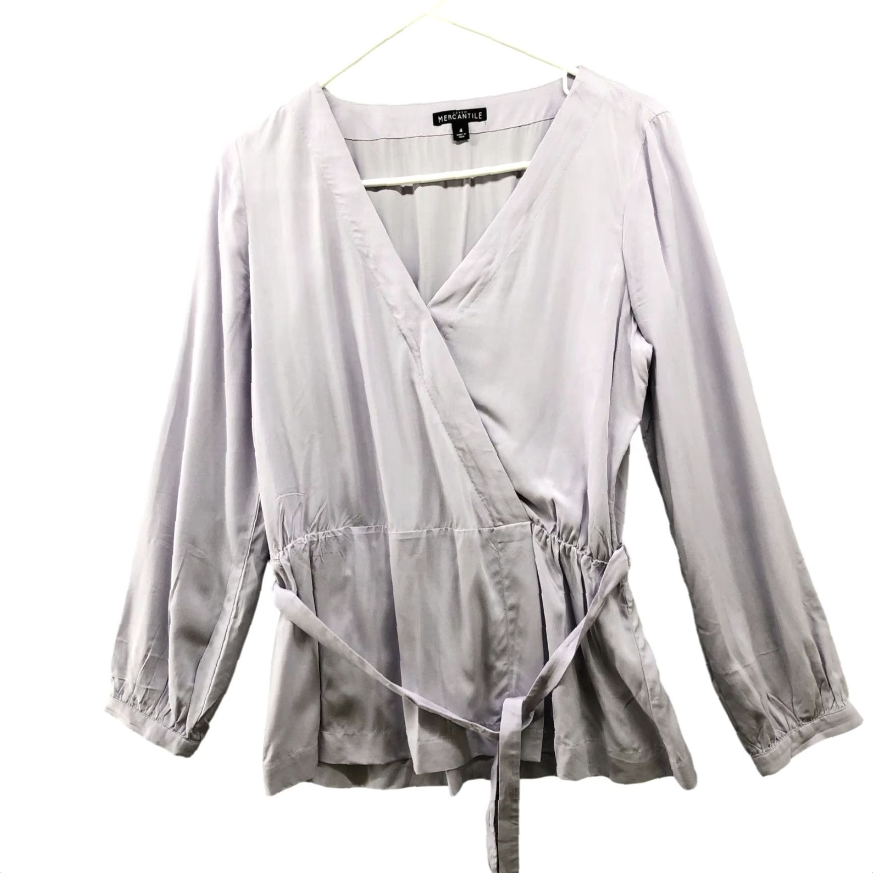 J.Crew J. Crew Mercantile Blouse Womens 4 Purple Lavender Long Sleeve V-Neck Waist Tie Knit Rayon Office Workwear Shirt Women's Blouse Size S / US 4 / IT 40 - 2 Thumbnail