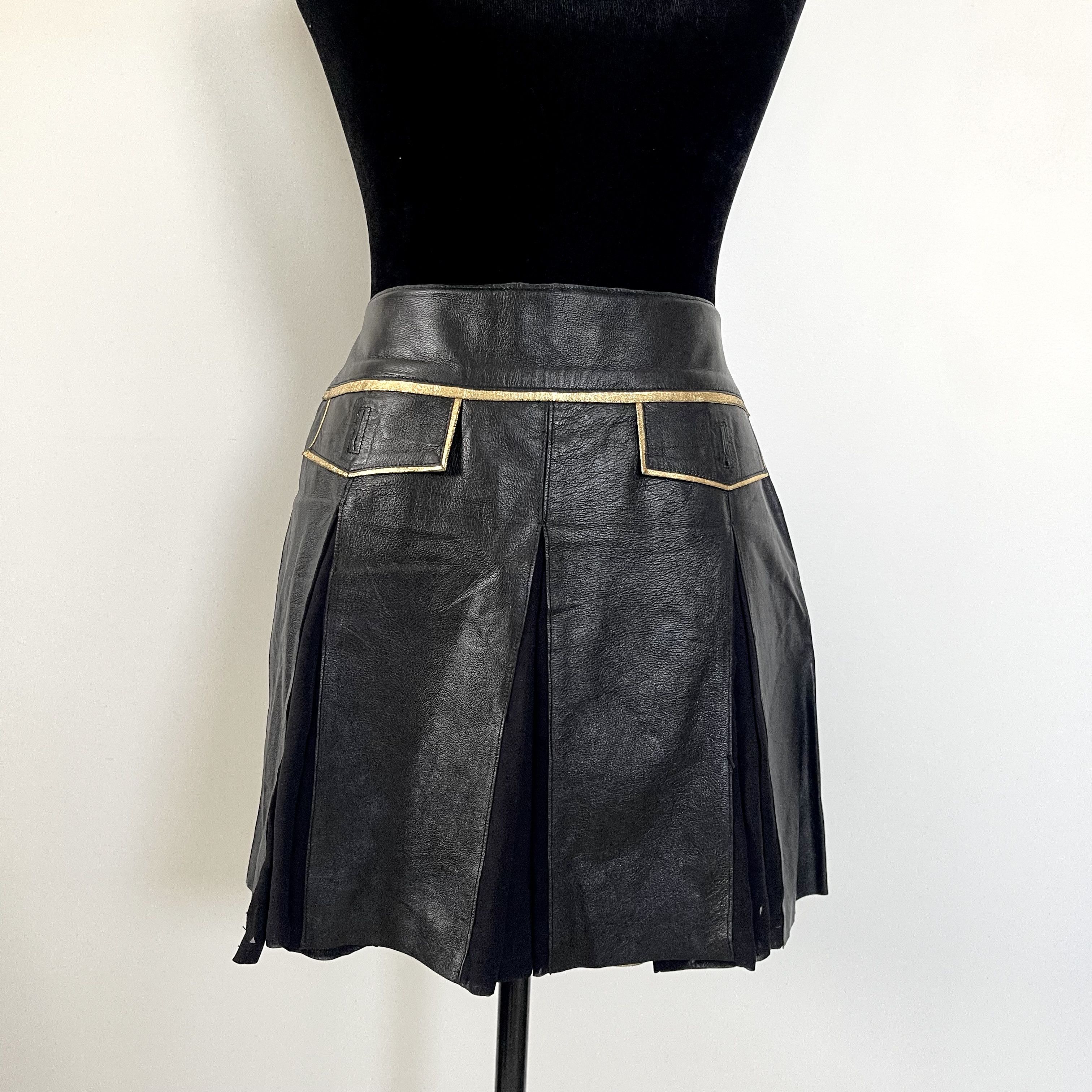 Dolce & Gabbana Vintage Dolce & Gabbana Leather + Silk Skirt Size 27" / US 4 / IT 40 - 3 Thumbnail