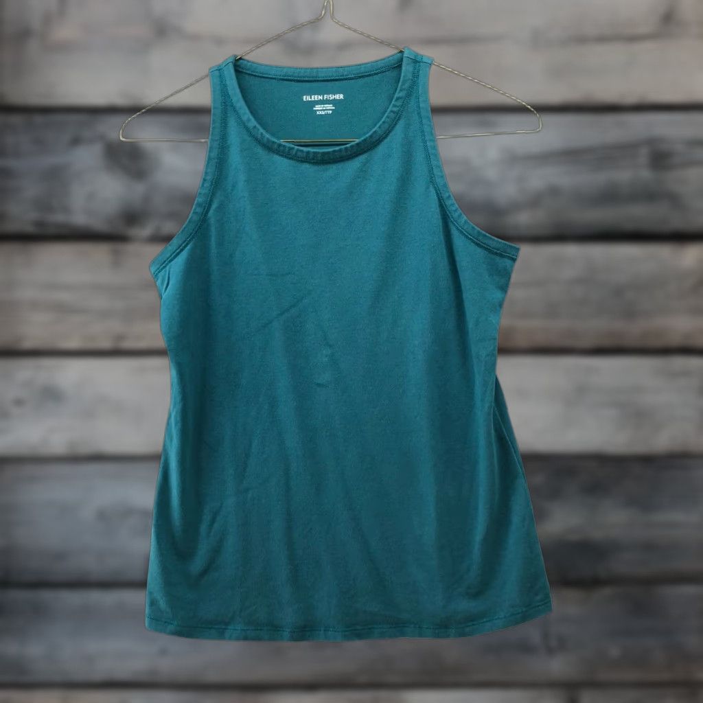 Eileen Fisher VINTAGE? No. EILEEN FISHER Tank Shirt Women XXS Teal Organic Cotton Blend Crew Neck Sleeveless 2XS Lightweight Summer Casual Size XXS / US 00 / IT 34 - 1 Thumbnail