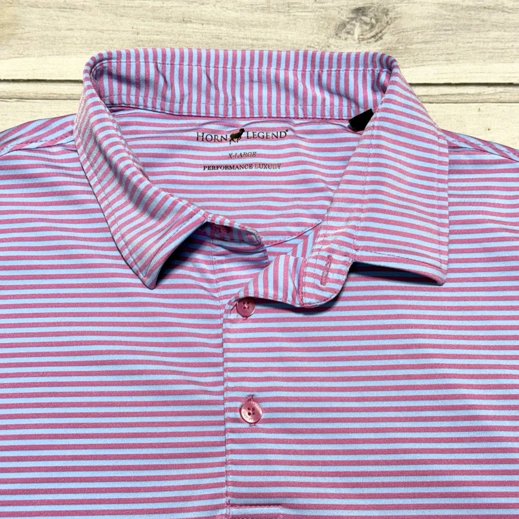 Vintage Horn Legend Polo Shirt Mens XL Pink Blue Striped Golf Performance Stretch Shirt Size US XL / EU 56 / 4 - 2 Thumbnail