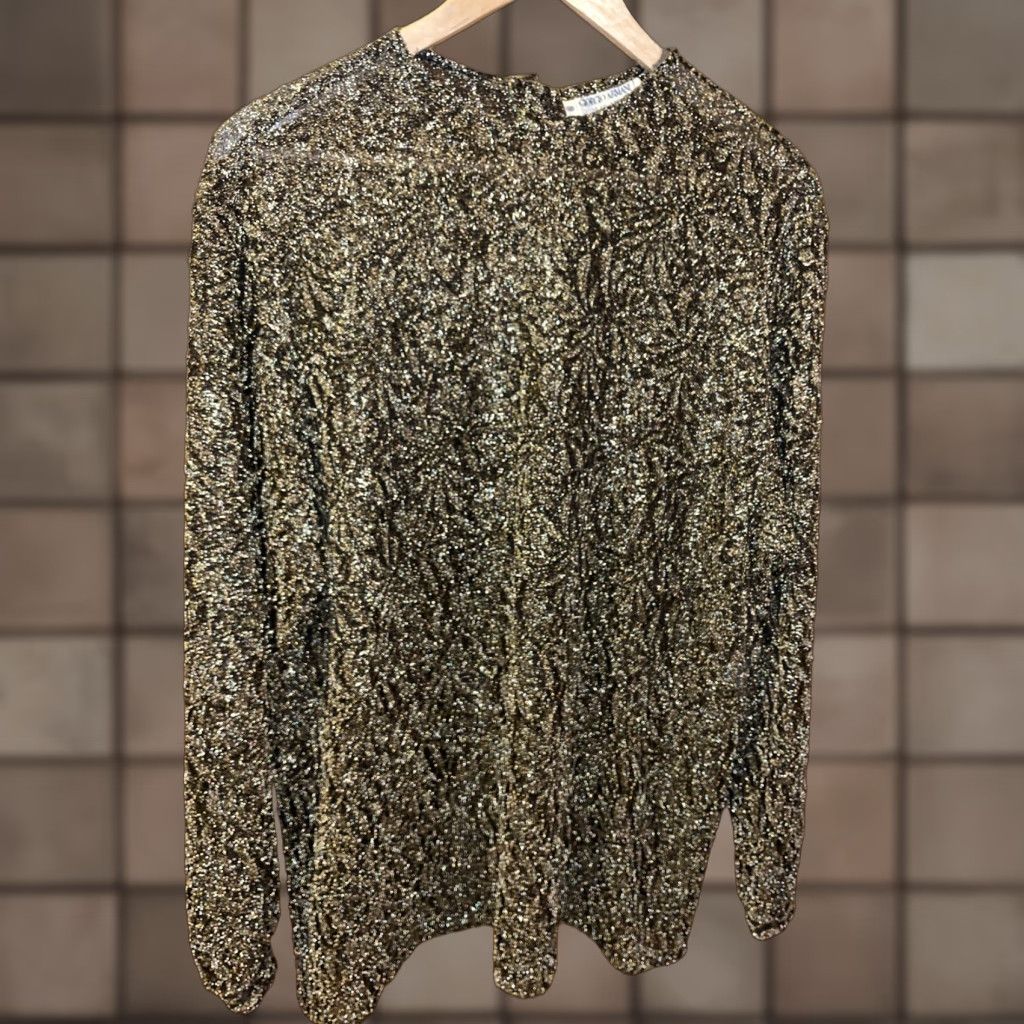Giorgio Armani VINTAGE Giorgio Armani Blouse Women's 46/12 Gold Metallic Art Deco 1980s Italy Formal Size L / US 10 / IT 46 - 1 Thumbnail
