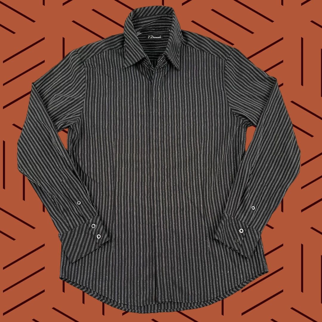 Vintage 7 Diamonds Shirt Mens Large Black White Stitched Button Up Long Sleeve Preppy Size US L / EU 52-54 / 3 - 1 Thumbnail