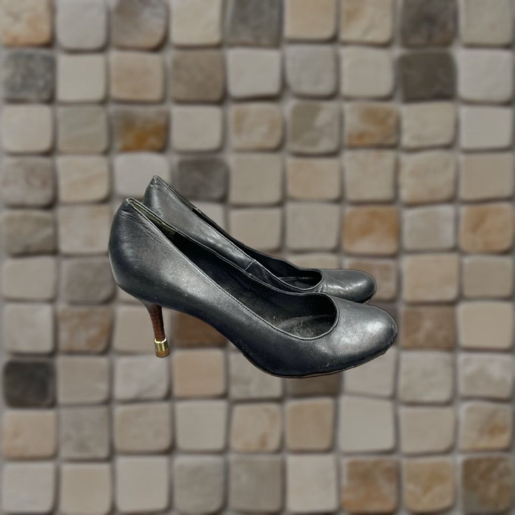 VINTAGE Tory Burch Heel Pumps Women Size 7 M Leather Black Stiletto Slip On Party/Cocktail