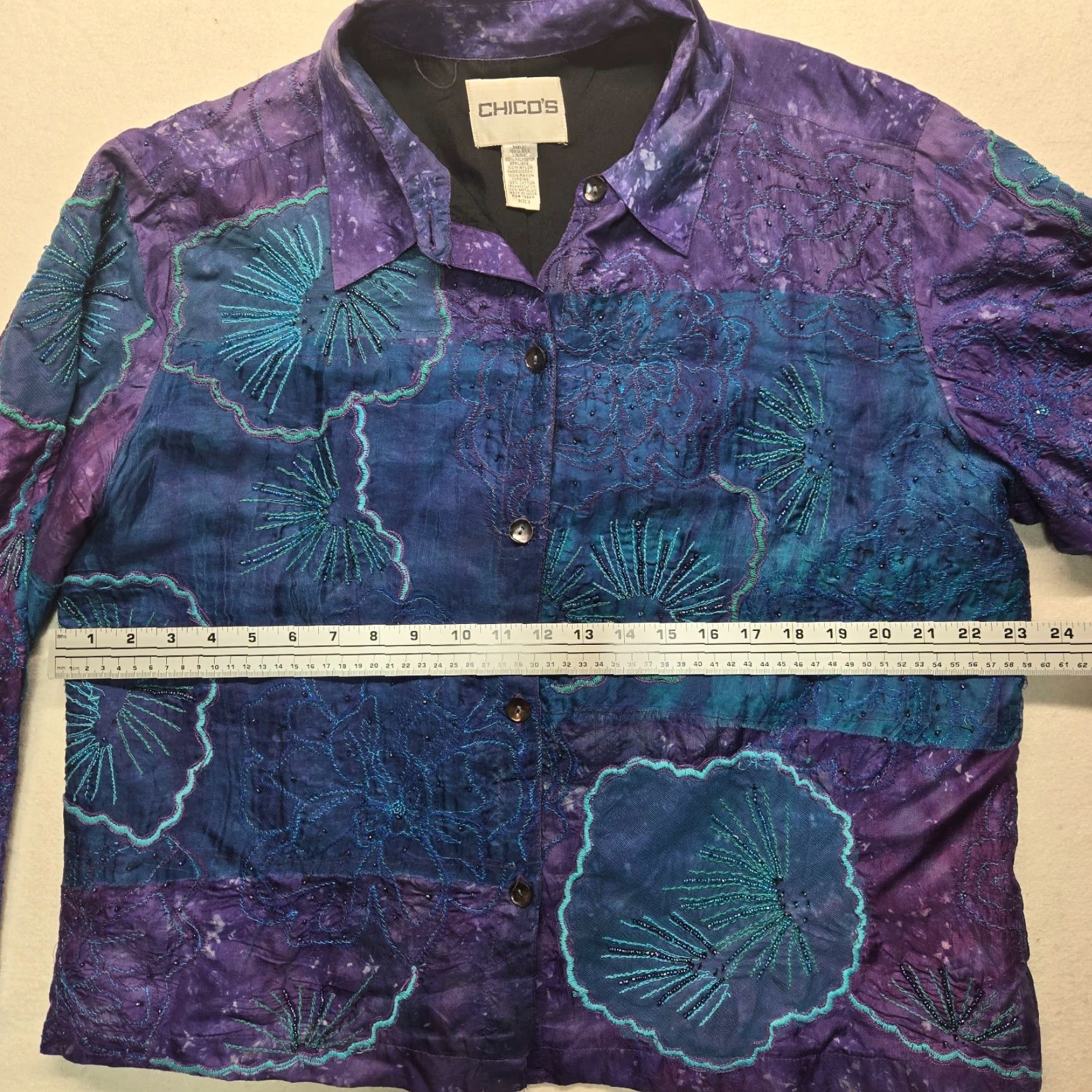 Vintage Chico's Shirt Women 3X Blue Button-Up Long Sleeve V-Neck Plus Size Size XXL / US 16-18 / IT 52-54 - 4 Thumbnail