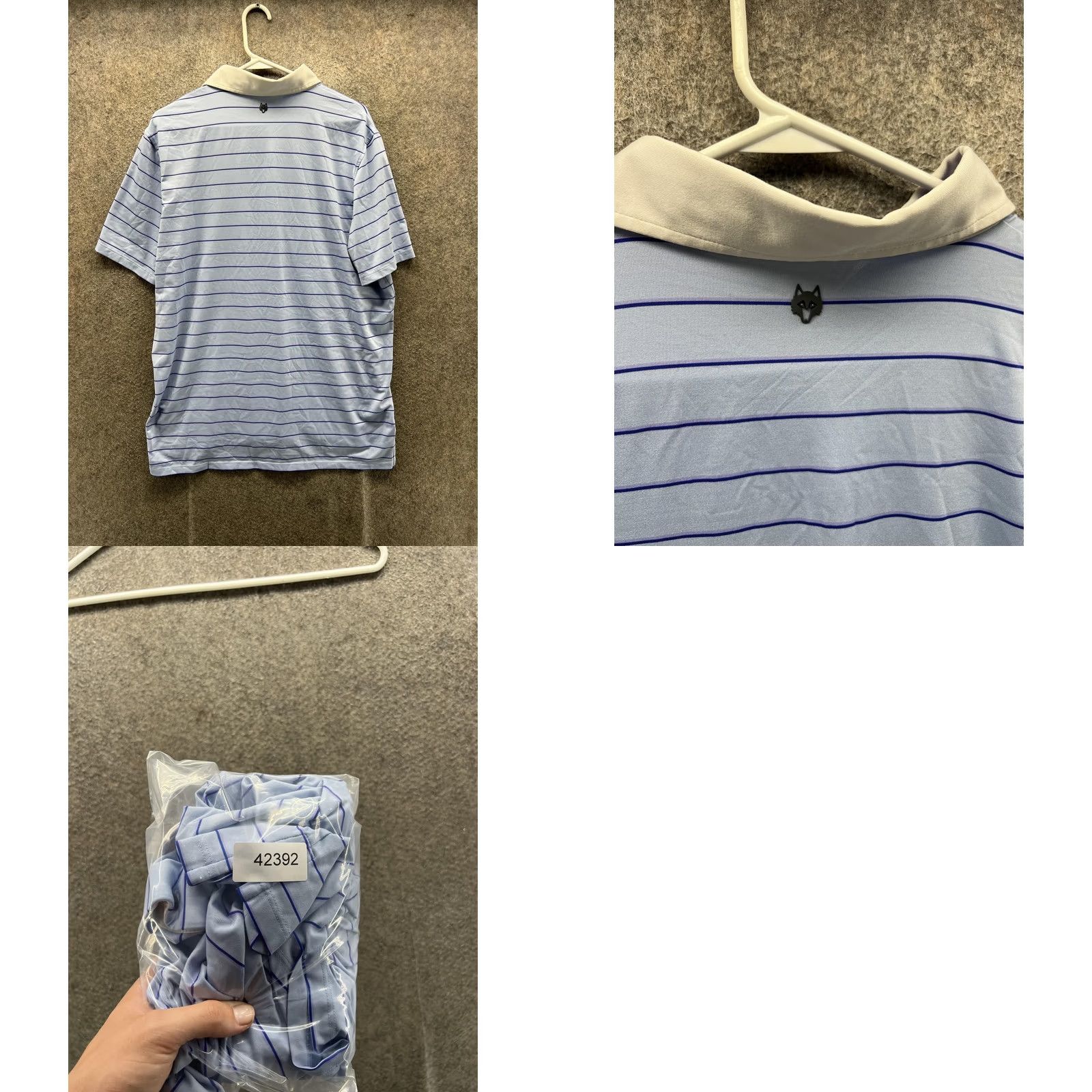 Vintage Greyson Polo Shirt Mens Large Blue Stripe Short Sleeve Golf Performance Stretch Polo Shirt Mens L Blue Striped Short Sleeve Size US L / EU 52-54 / 3 - 8 Thumbnail