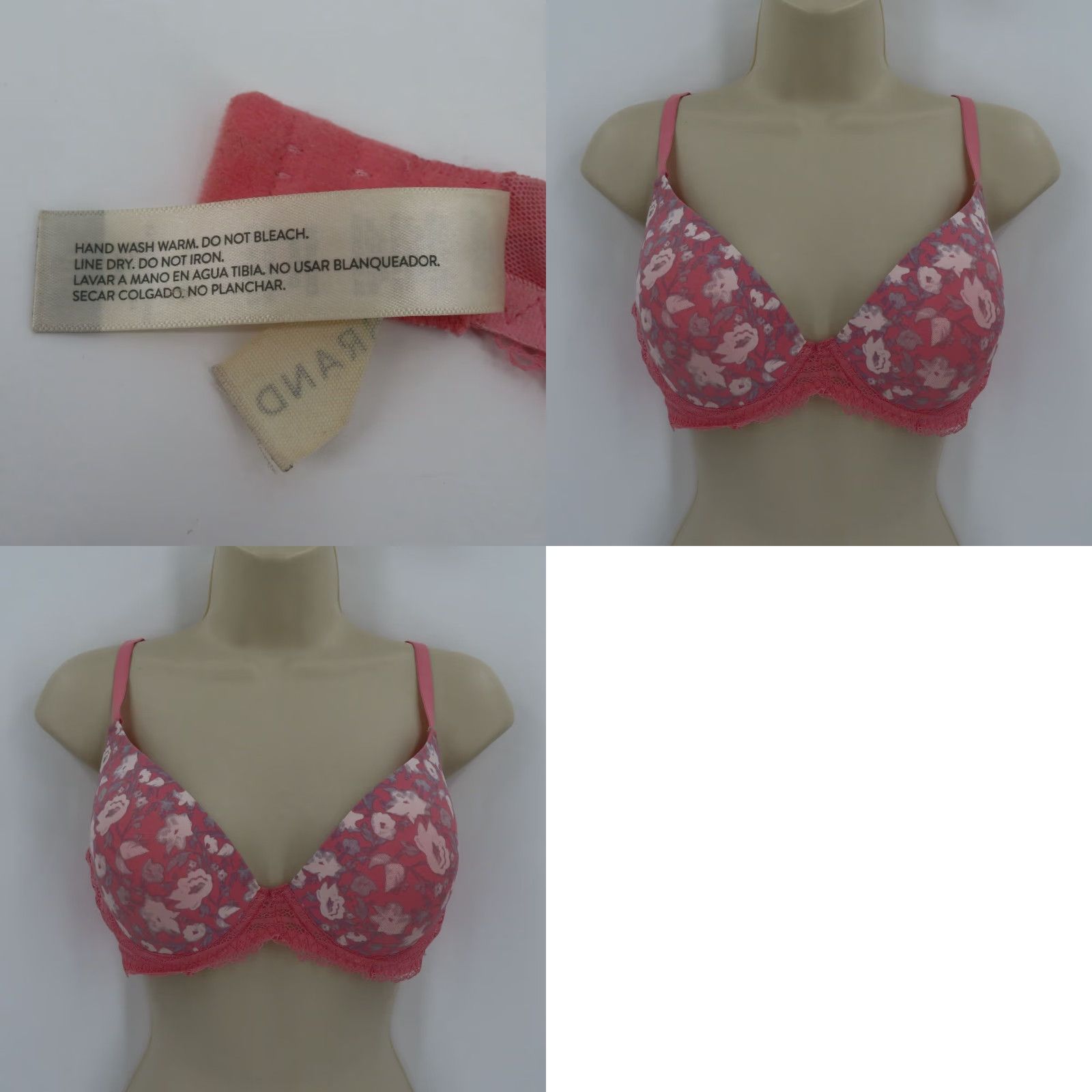 Lucky Brand Lucky Brand Bra 36C Pink White Floral Lace Underwire Lined Womens Size ONE SIZE - 9 Thumbnail