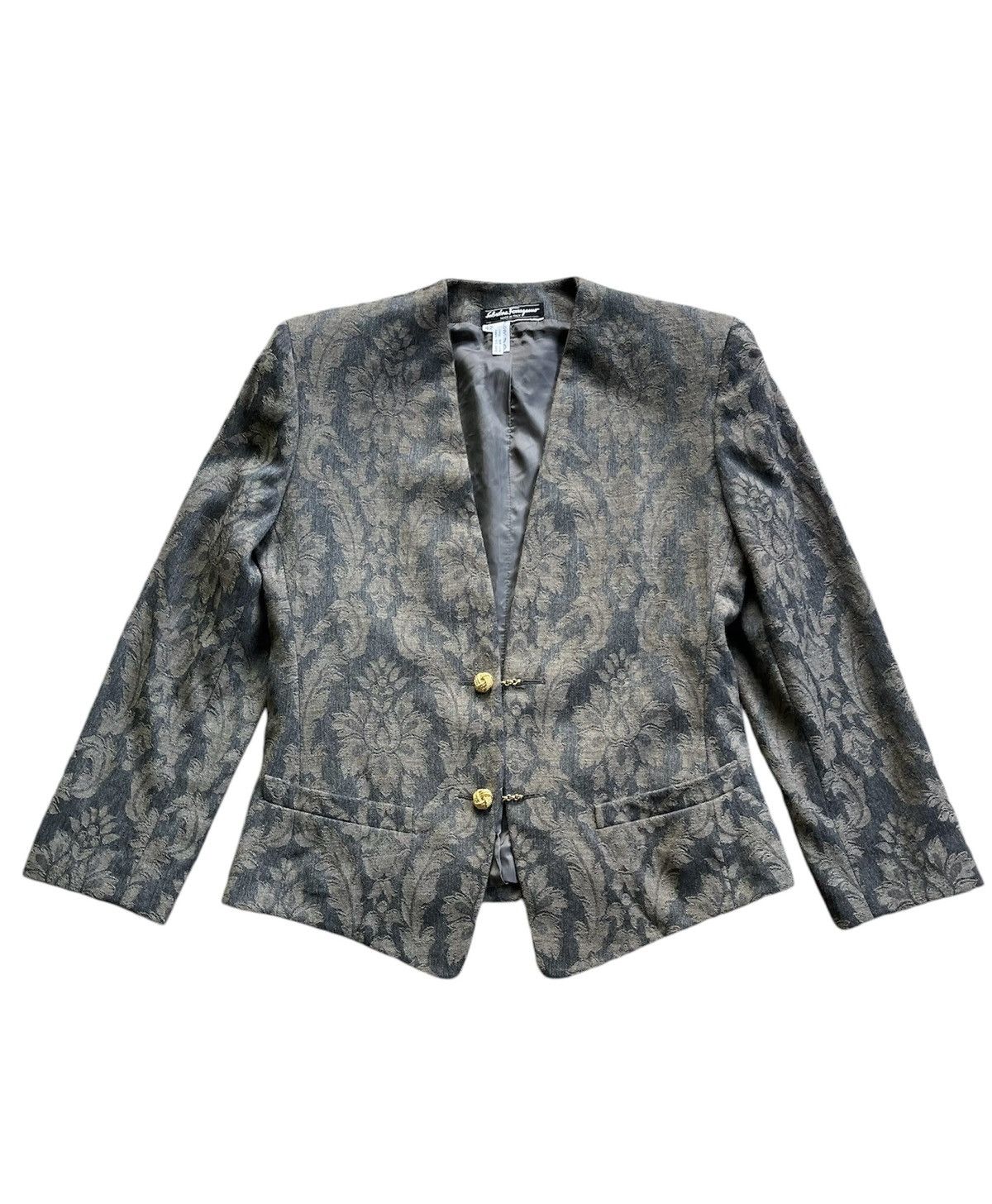 Salvatore Ferragamo Vintage Salvatore Ferragamo Cropped Floral Jacquard Jacket Size S / US 4 / IT 40 - 1 Thumbnail